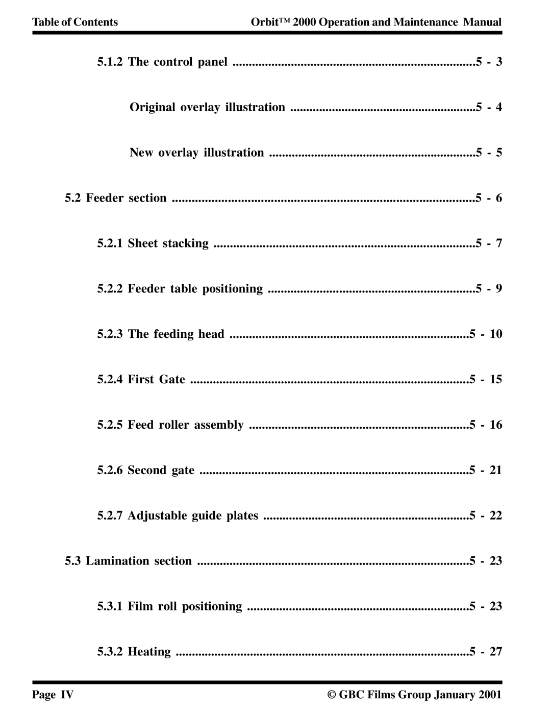 Orbit Manufacturing 2000 manual Film roll positioning Heating 