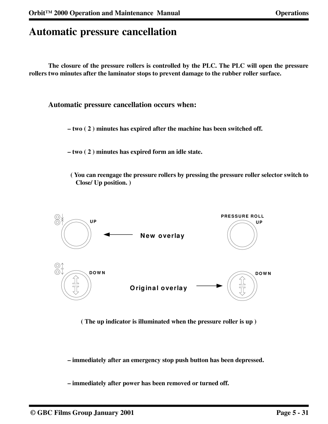 Orbit Manufacturing 2000 manual Automatic pressure cancellation occurs when 