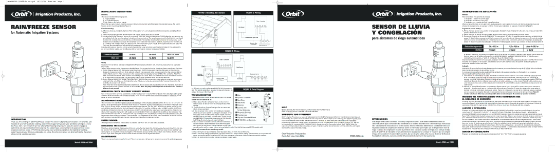 Orbit Manufacturing 57069 warranty Installation Instructions, Instrucciones DE Instalación, Introduction, Freeze Sensor 