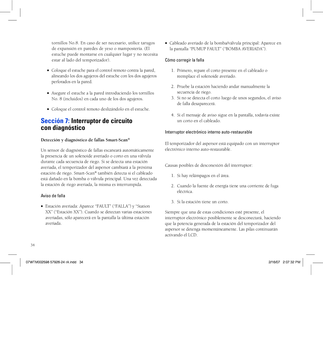 Orbit Manufacturing 57922 Sección 7 Interruptor de circuito con diagnóstico, Detección y diagnóstico de fallas Smart-Scan 