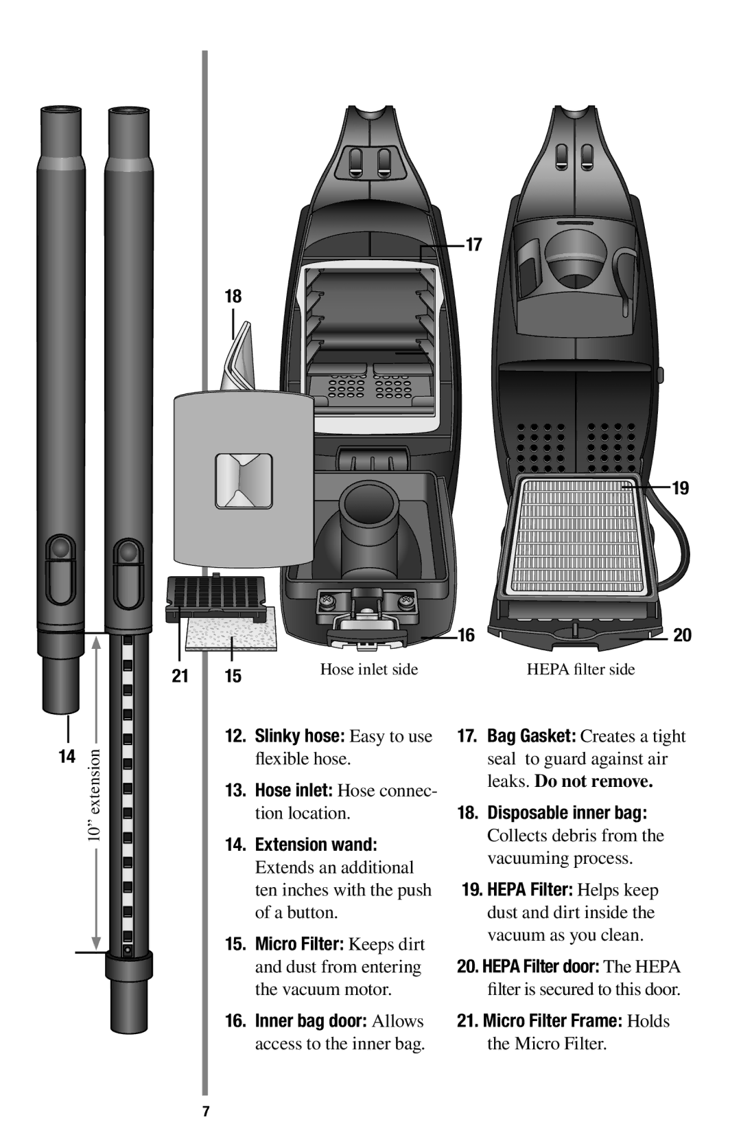 Oreck 1600 manual Extends an additional ten inches with the push of a button, Collects debris from the vacuuming process 