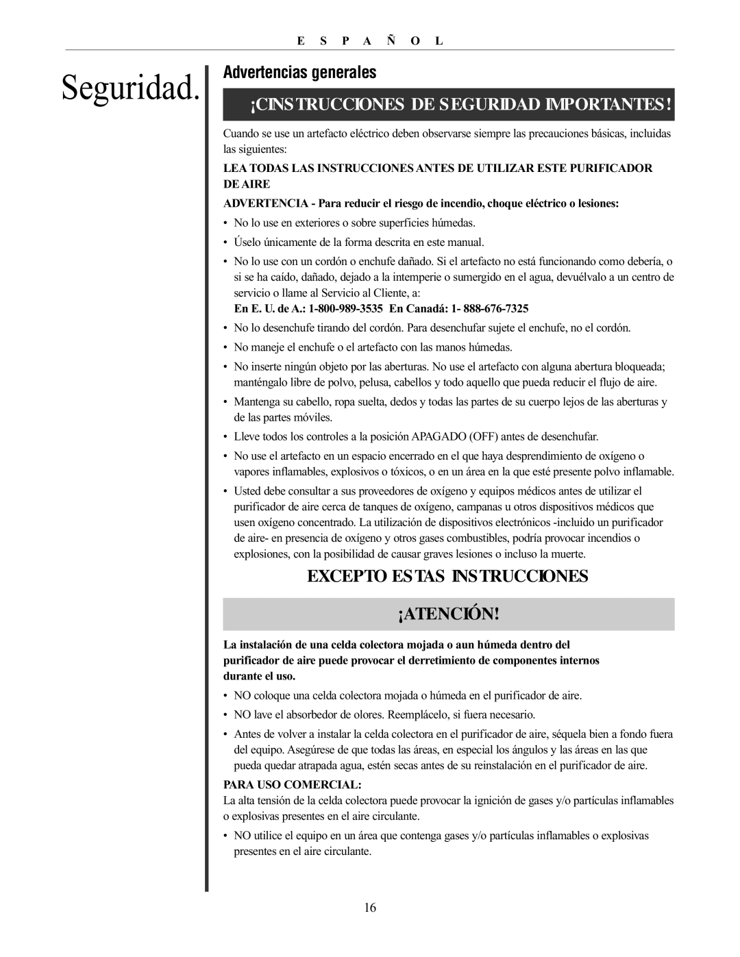 Oreck 20061-01Rev.A manual ¡CINSTRUCCIONES DE Seguridad Importantes 