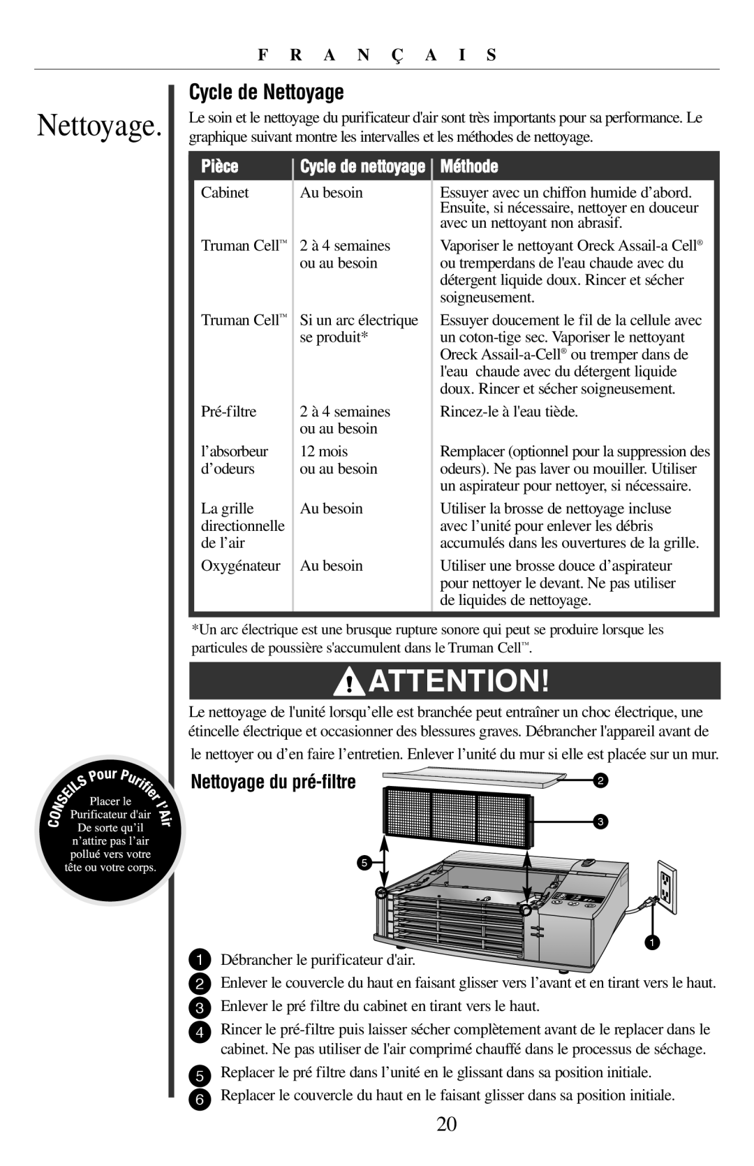 Oreck 21057-03 manual Cycle de Nettoyage 