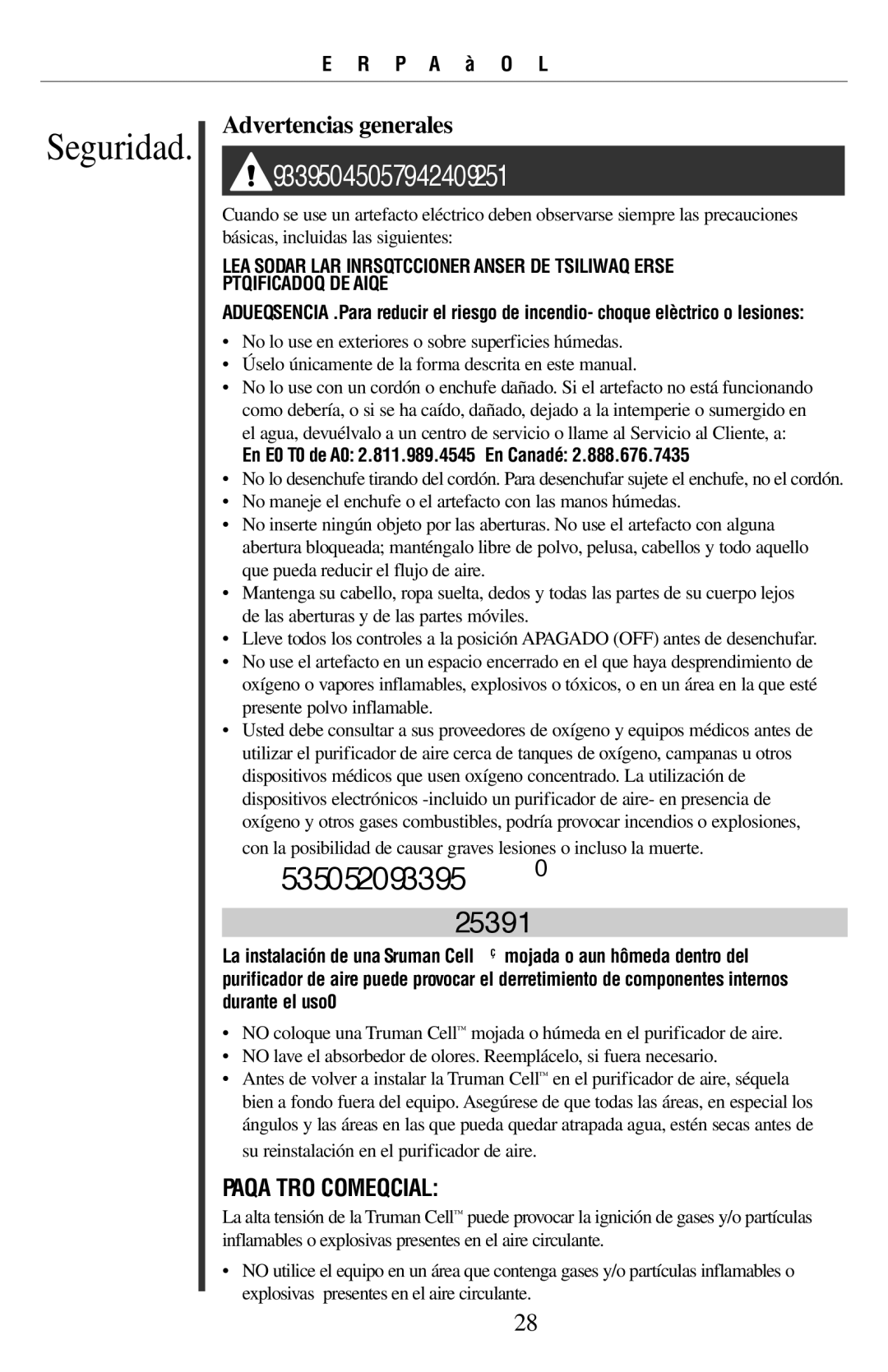 Oreck 21057-03 manual Seguridad, Advertencias generales 