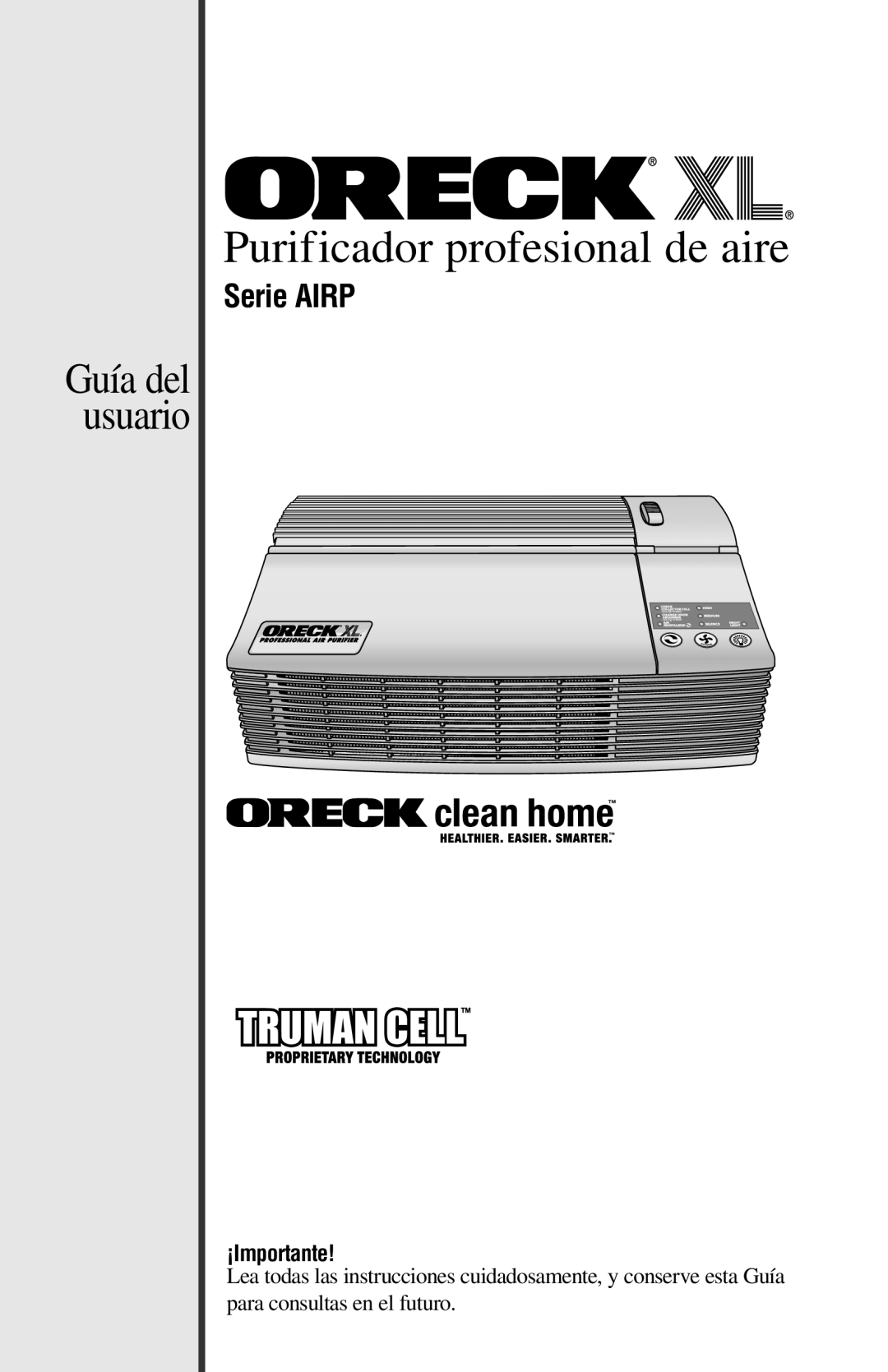 Oreck 21057-03 manual Purificador profesional de aire, Guía del usuario, Serie AIRP, ¡Importante 