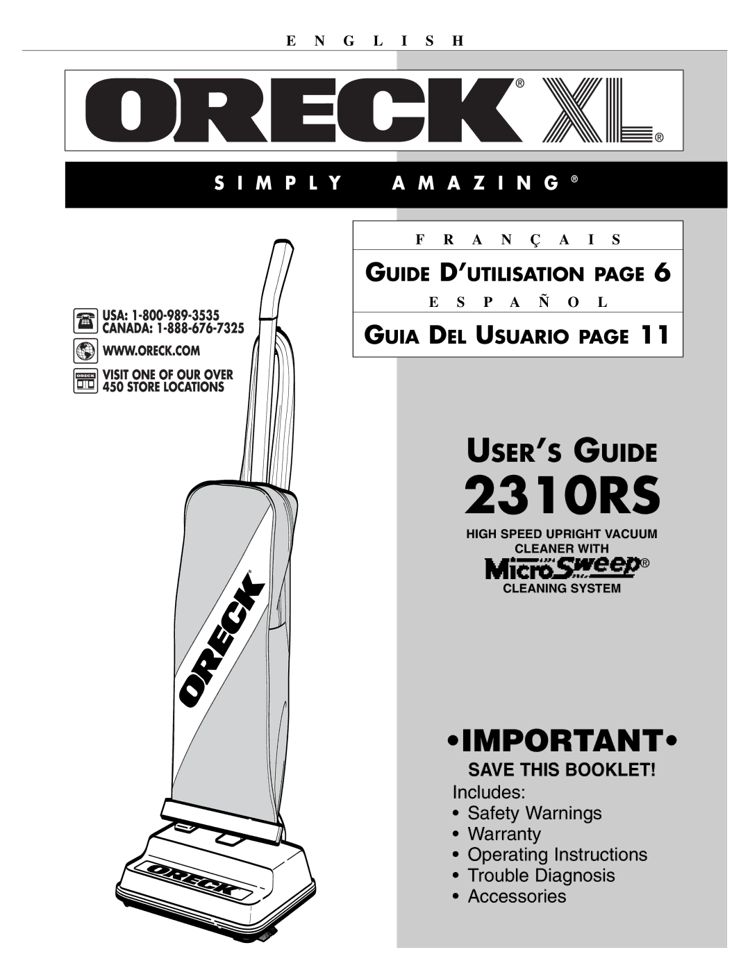 Oreck 2310RS warranty 