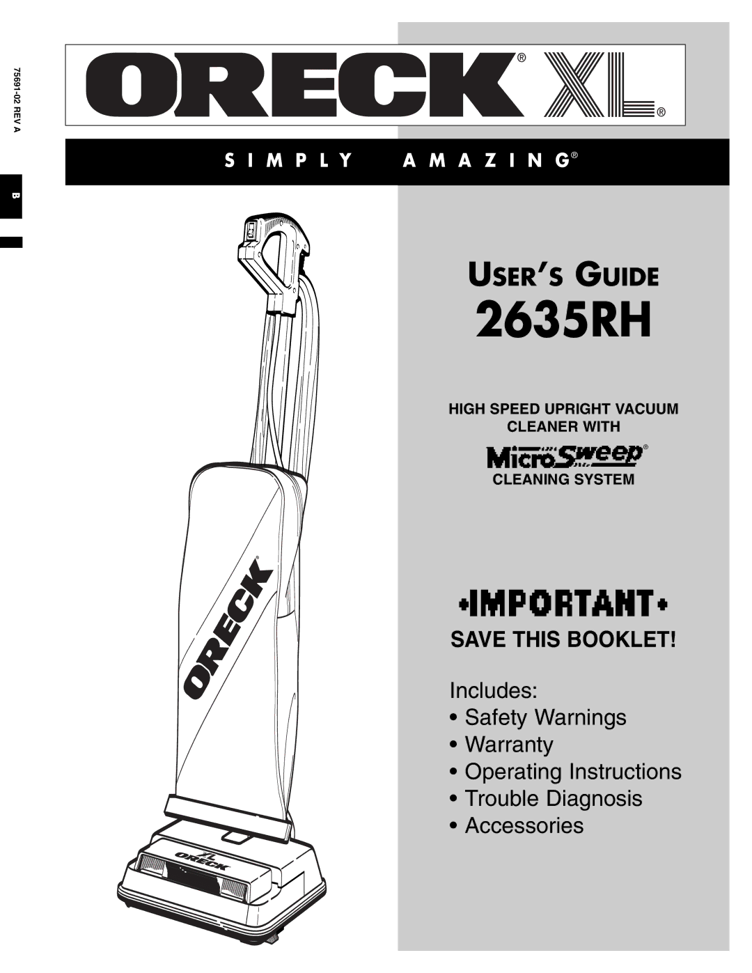 Oreck 2635RH warranty 