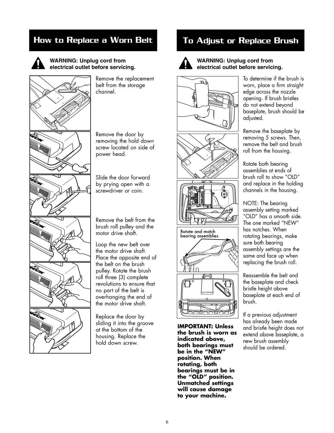 Oreck 2635RH warranty How to Replace a Worn Belt To Adjust or Replace Brush 