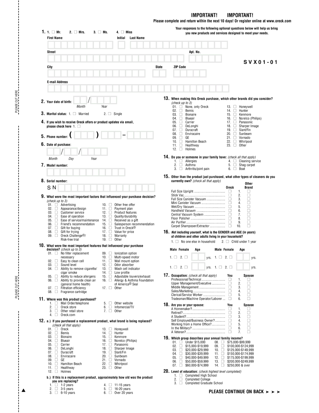 Oreck 3323-8889REVK manual X 0 1 0 