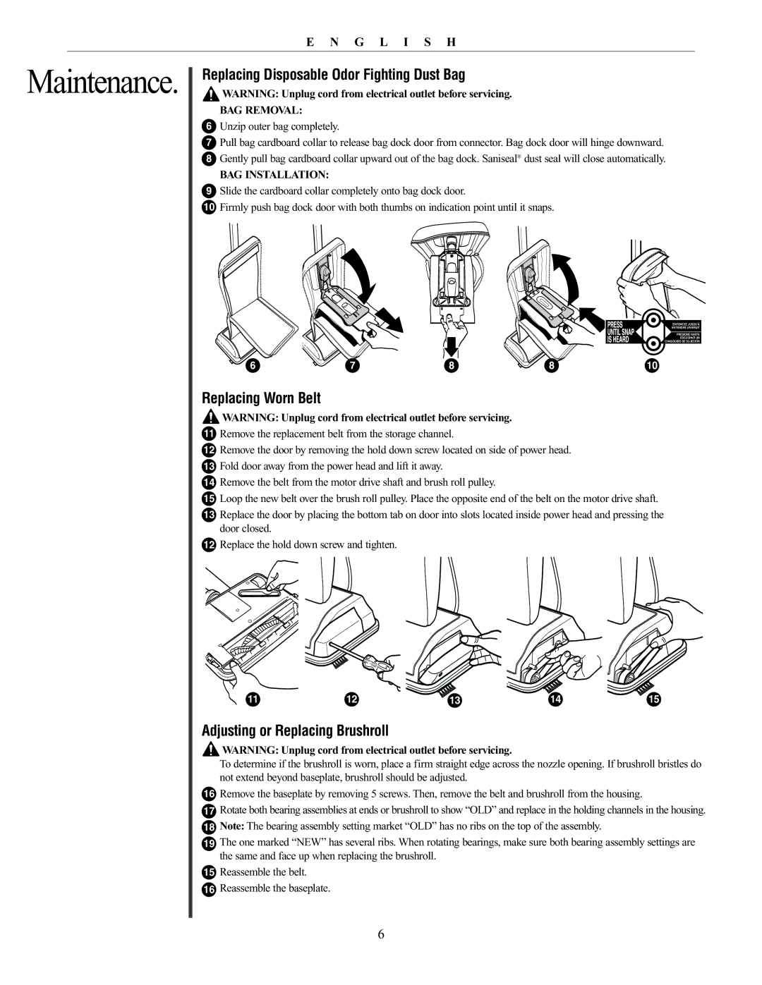 Oreck 76011-01REVC Replacing Disposable Odor Fighting Dust Bag, Replacing Worn Belt, Adjusting or Replacing Brushroll 