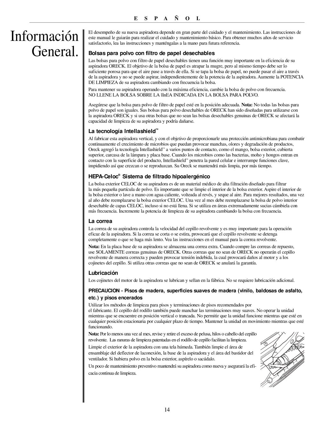 Oreck 79011-01REVB manual Información General 