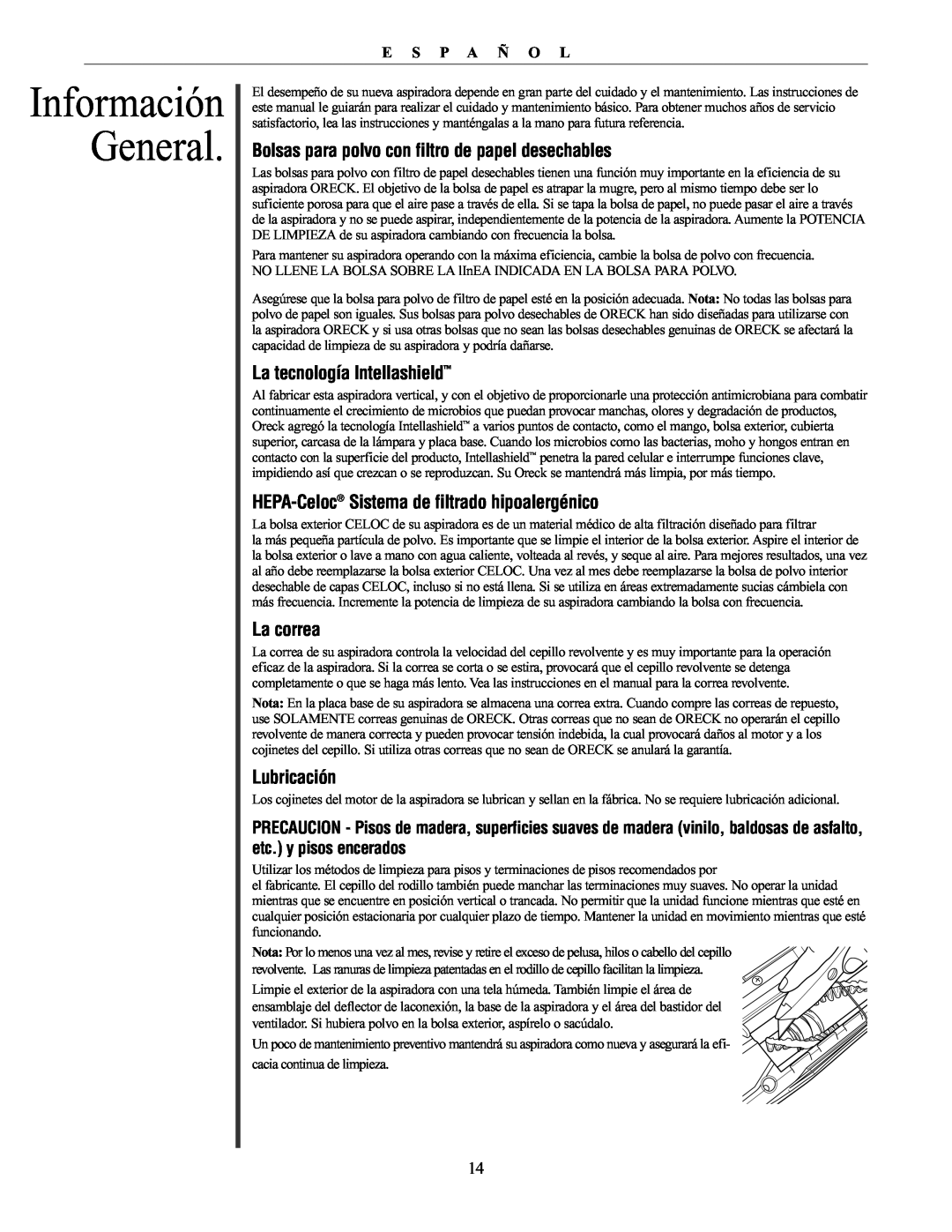 Oreck 79030-01REVA Información General, Bolsas para polvo con filtro de papel desechables, La tecnología Intellashield 