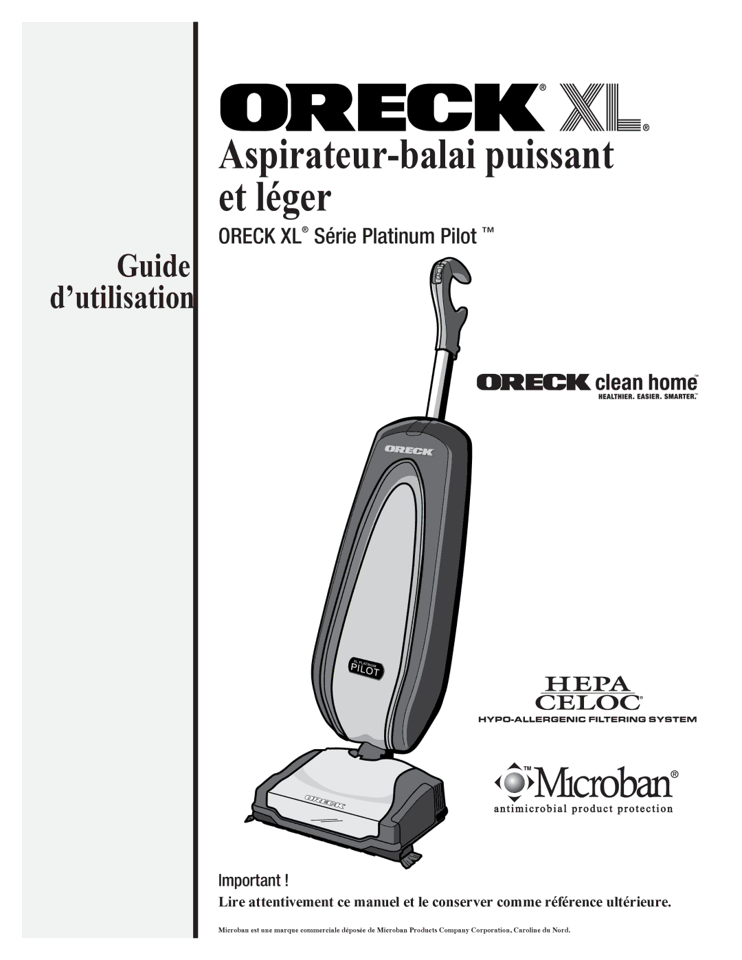 Oreck 79052-01REVA manual Aspirateur-balai puissant et léger, Guide d’utilisation 