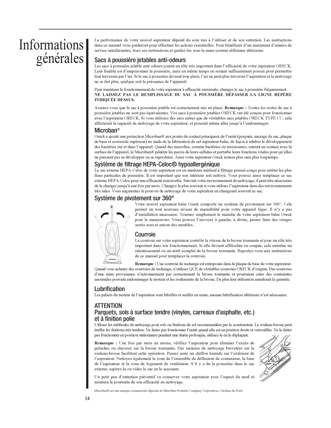 Oreck 79053-01REVA manual Informations générales 