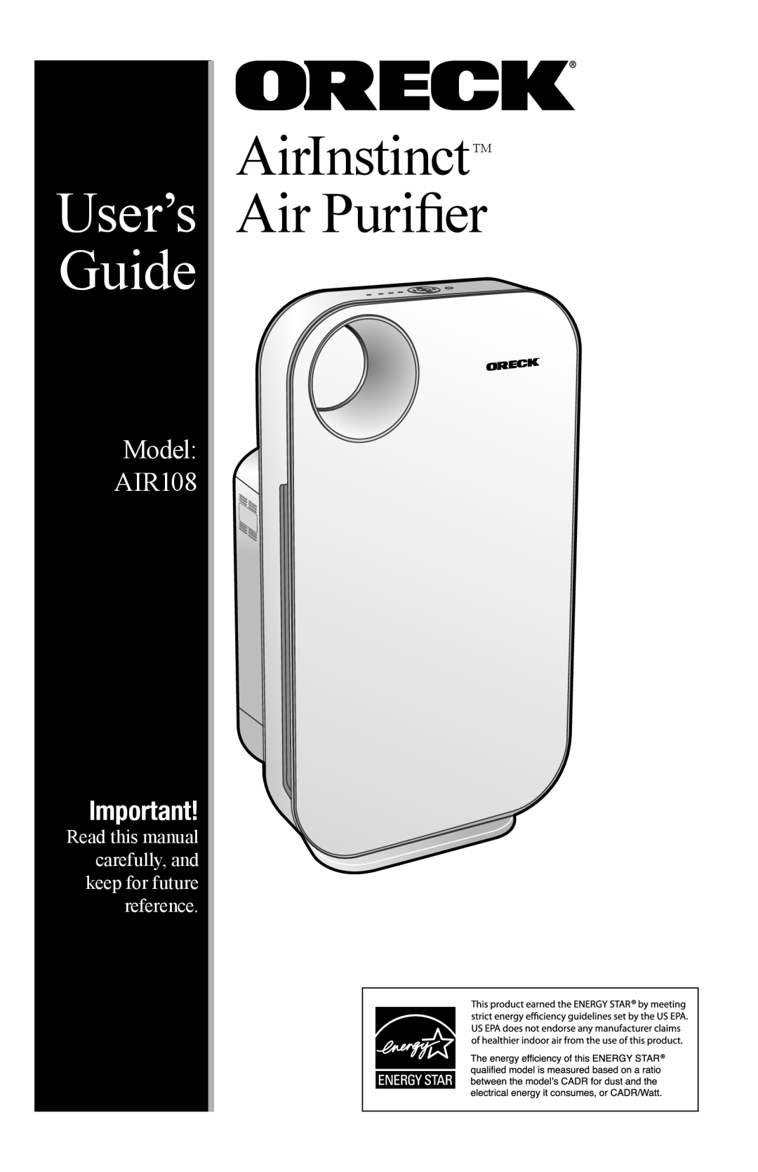 Oreck manual AirInstinctTM Air Purifier 