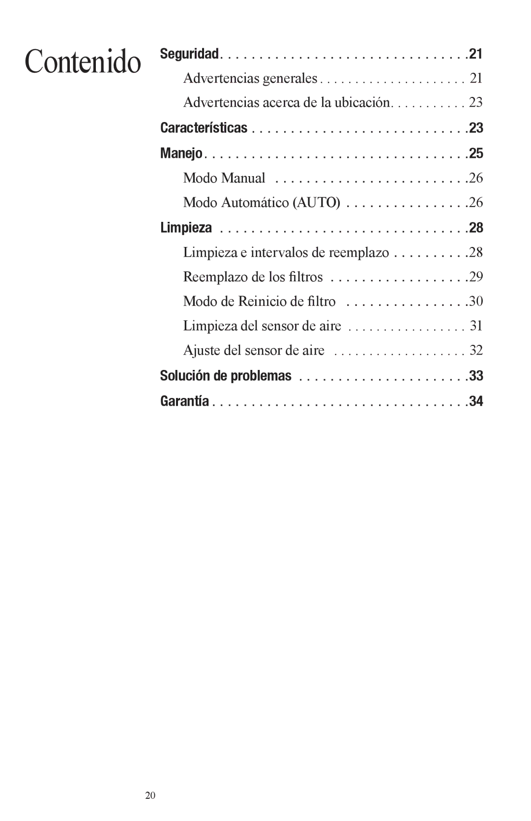 Oreck Air manual Contenido 