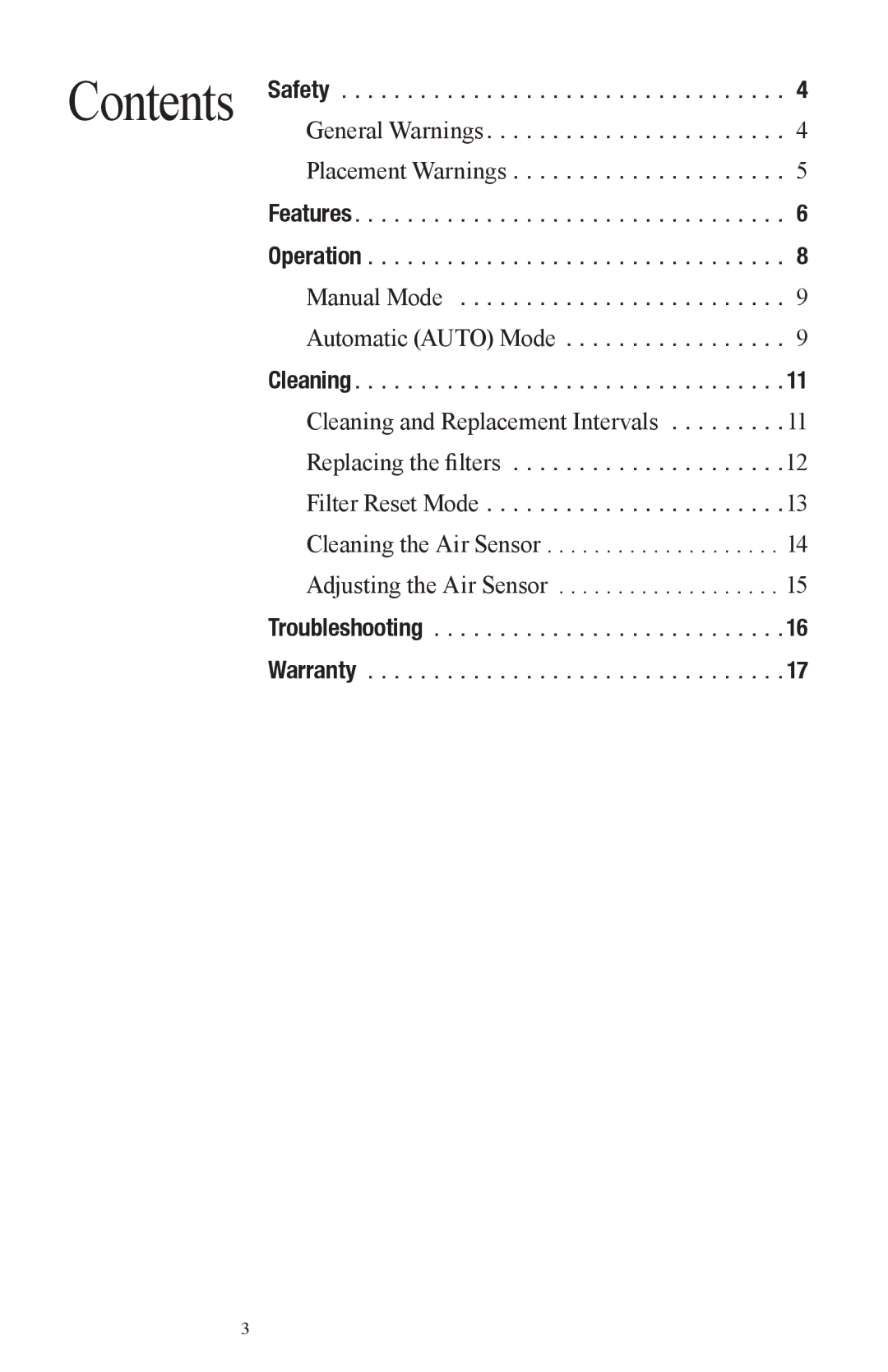 Oreck Air manual Contents 