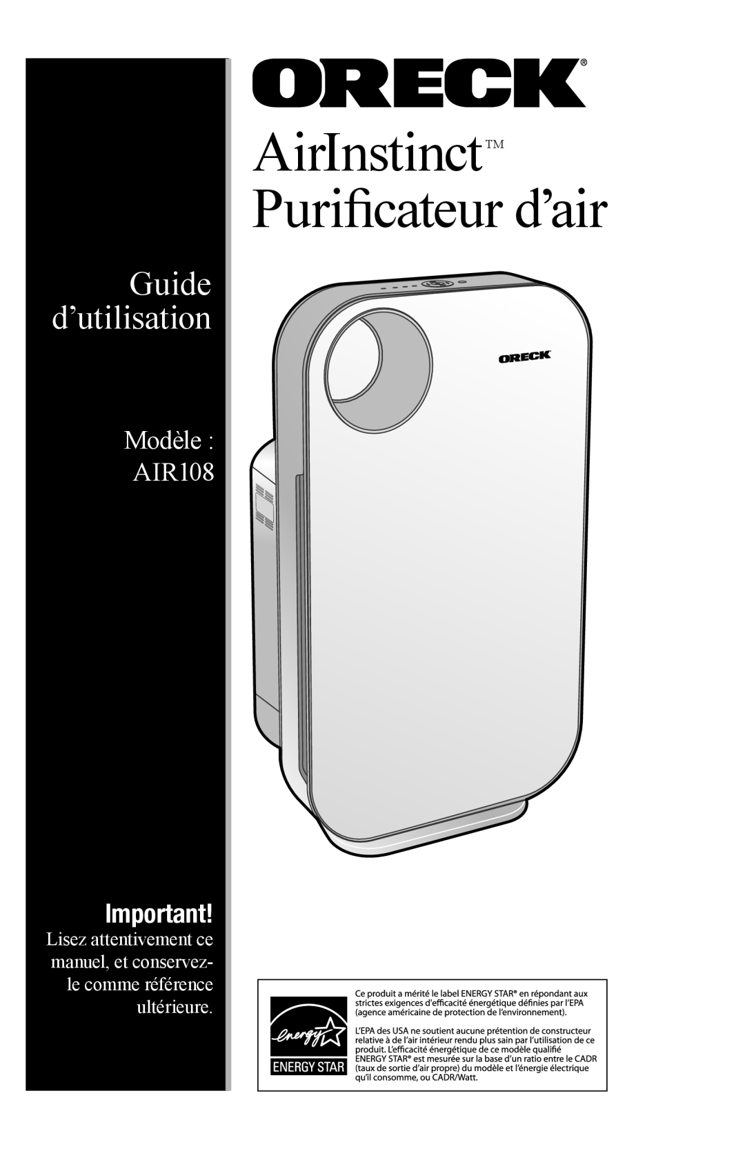 Oreck manual AirInstinctTM Purificateur d’air 