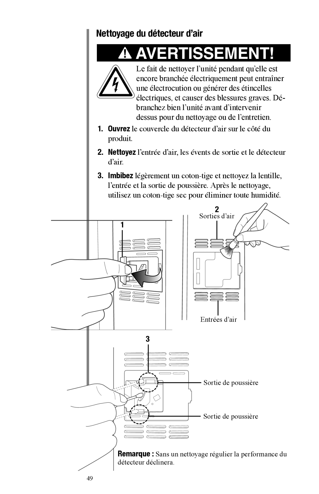 Oreck Air manual Nettoyage du détecteur d’air 