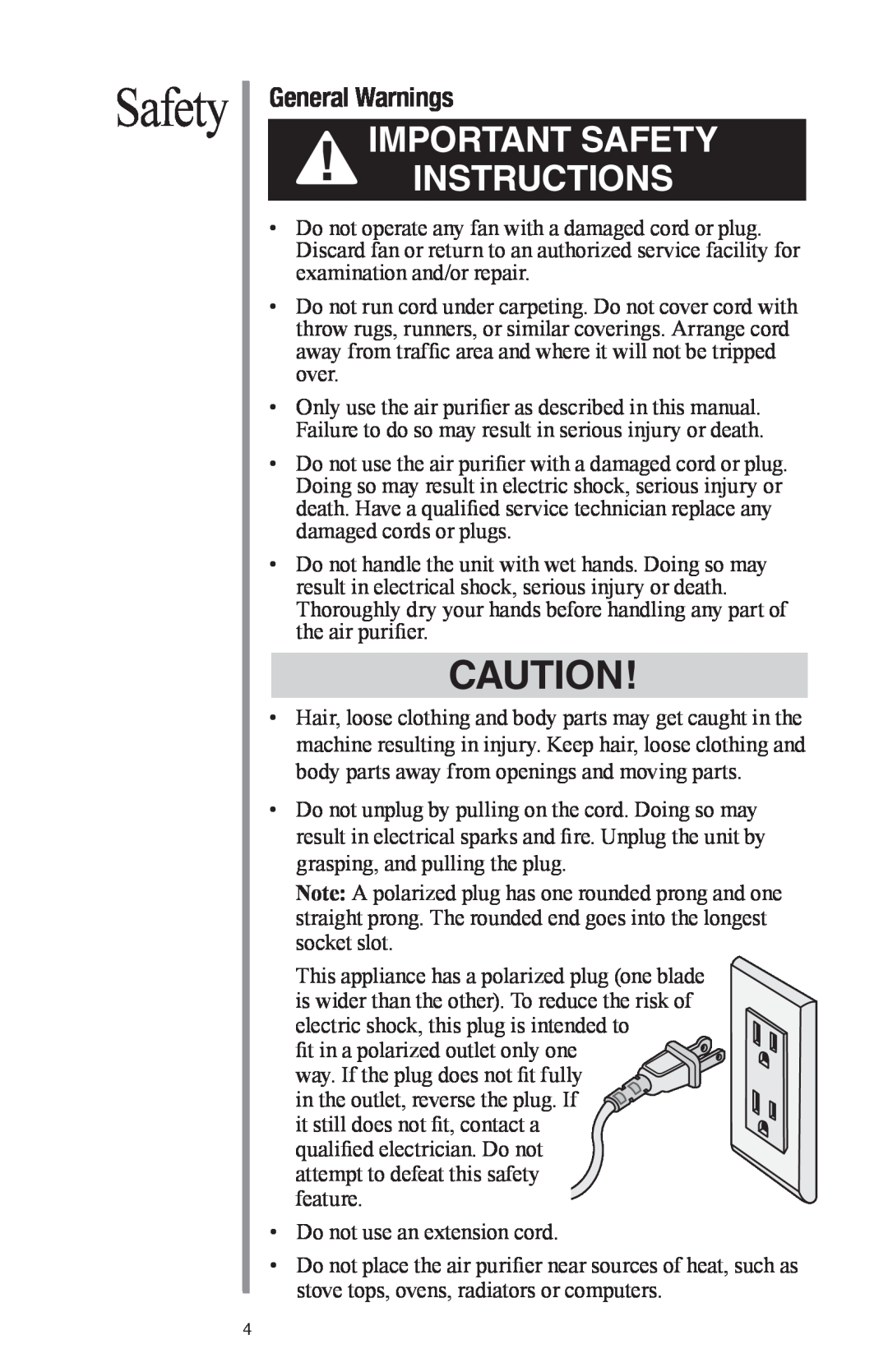 Oreck Air manual General Warnings, Important Safety Instructions 