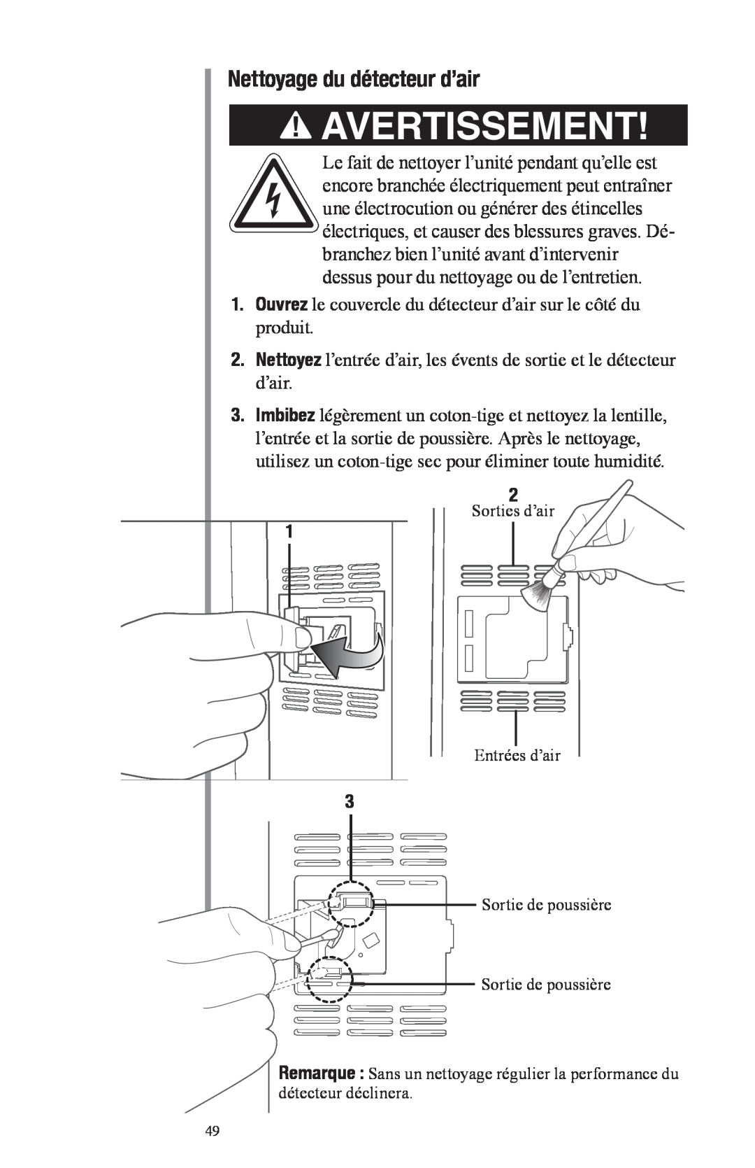 Oreck Air manual Nettoyage du détecteur d’air, Avertissement 