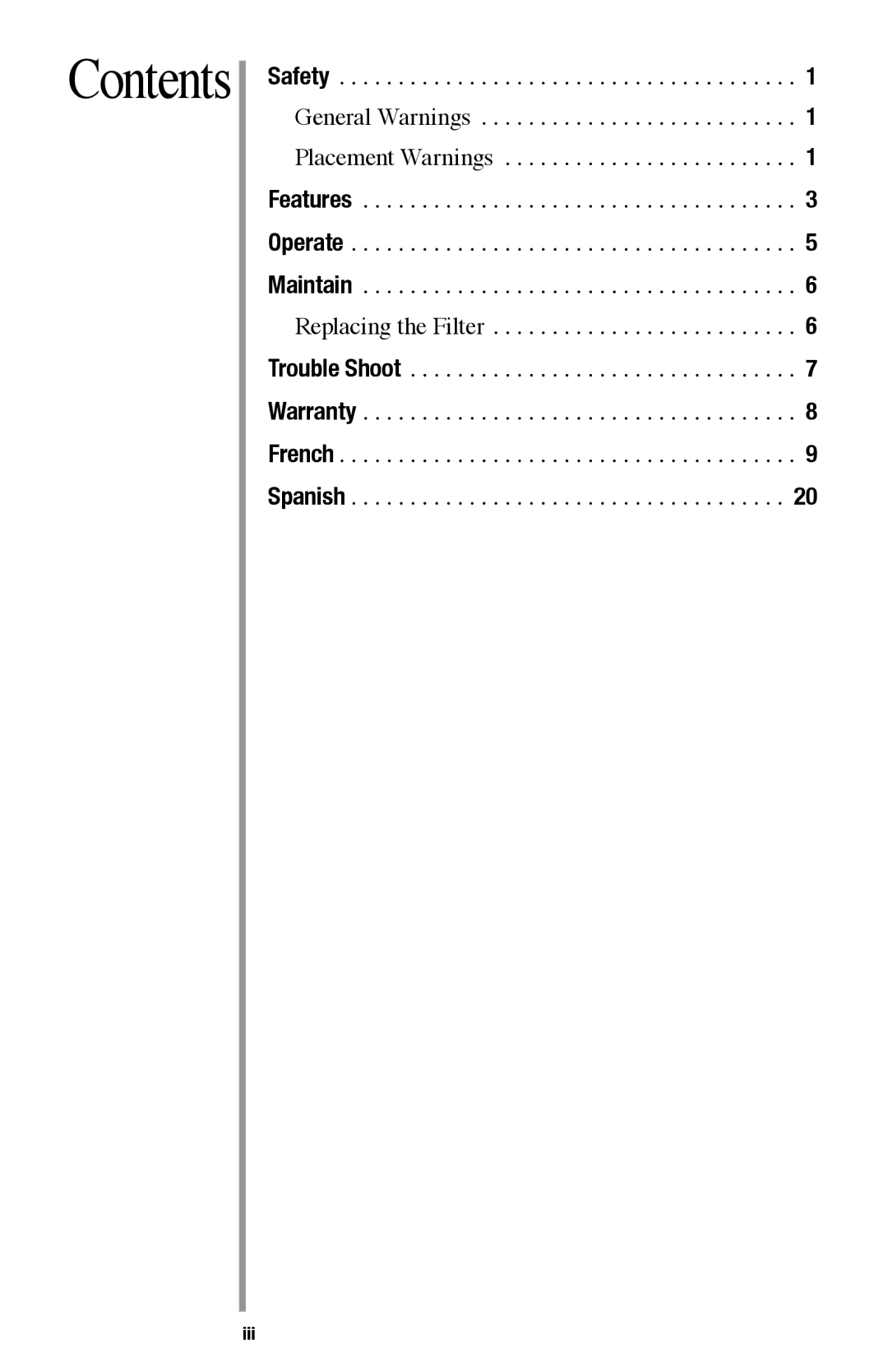 Oreck AIR94 manual Contents 