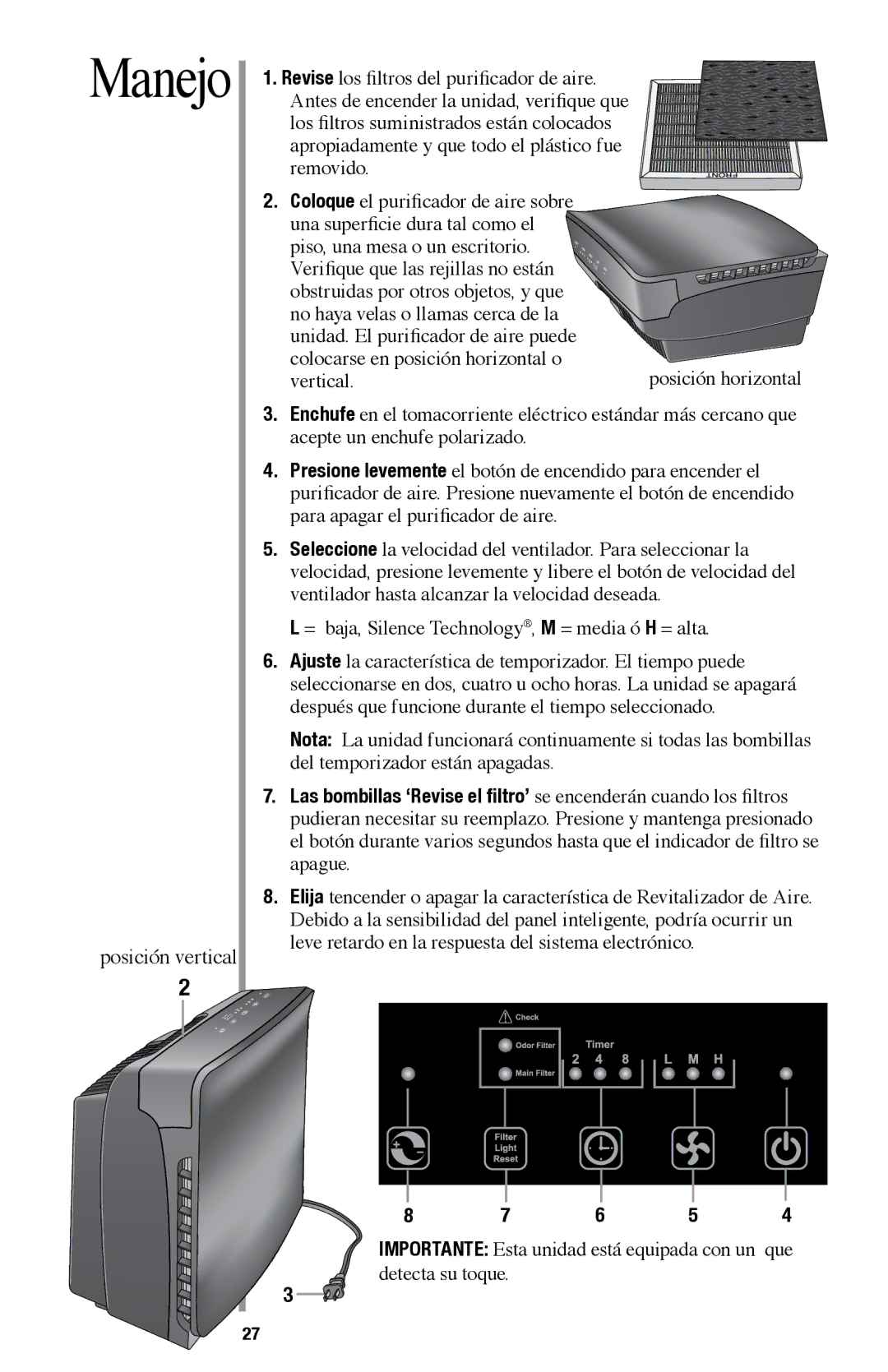 Oreck AIR94 manual Manejo 