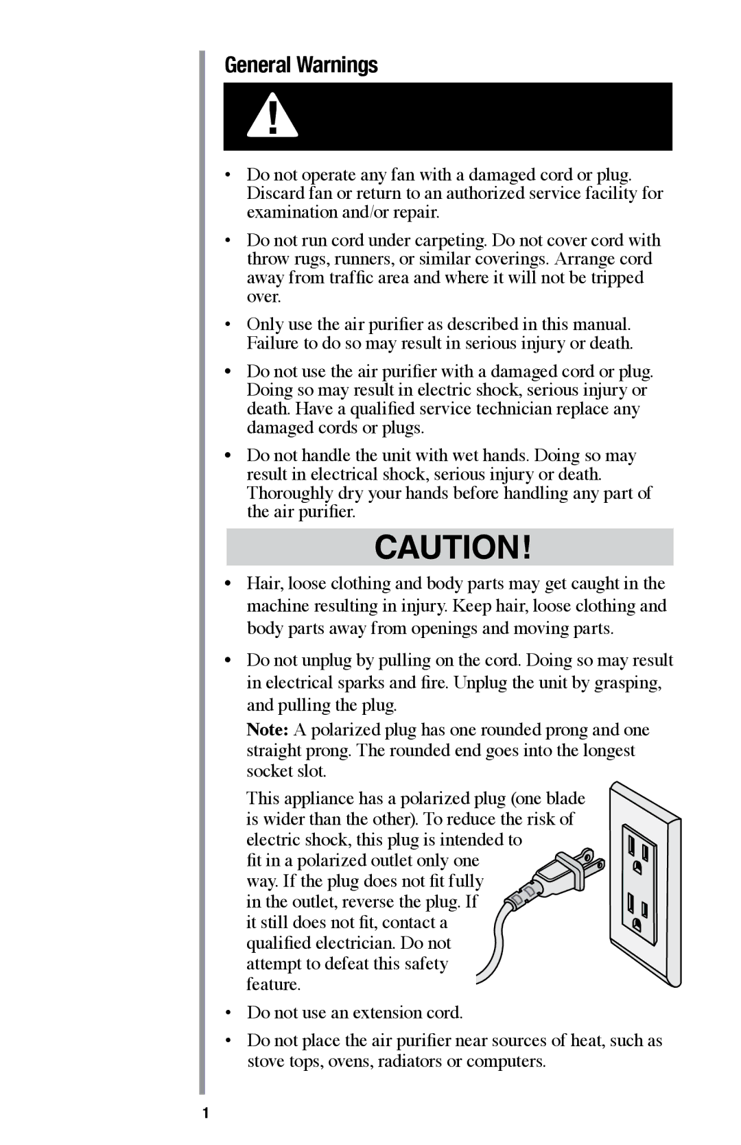 Oreck AIR94 manual General Warnings 