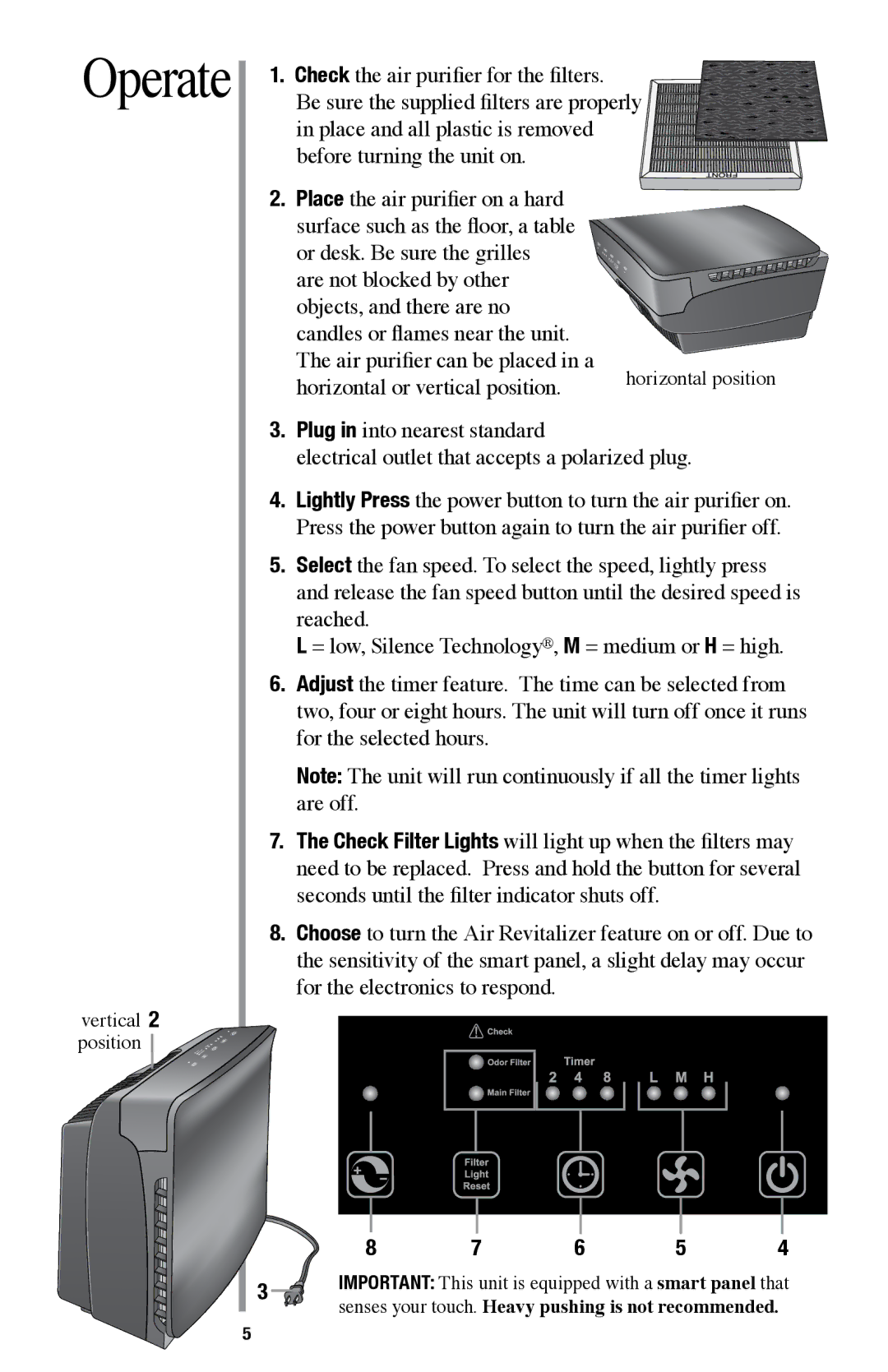 Oreck AIR94 manual Operate 