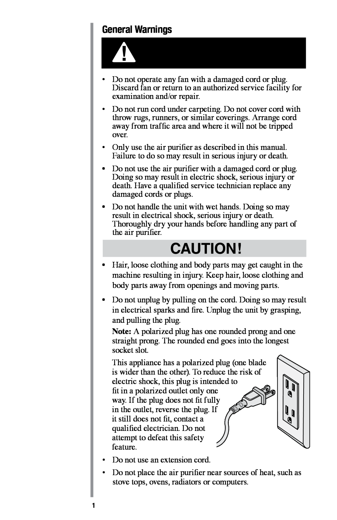 Oreck AIR94 manual General Warnings 