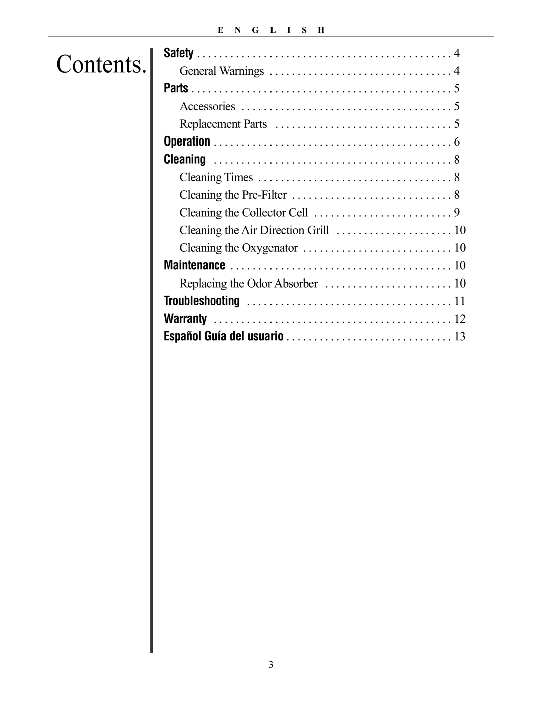 Oreck AIRP Series manual Contents 