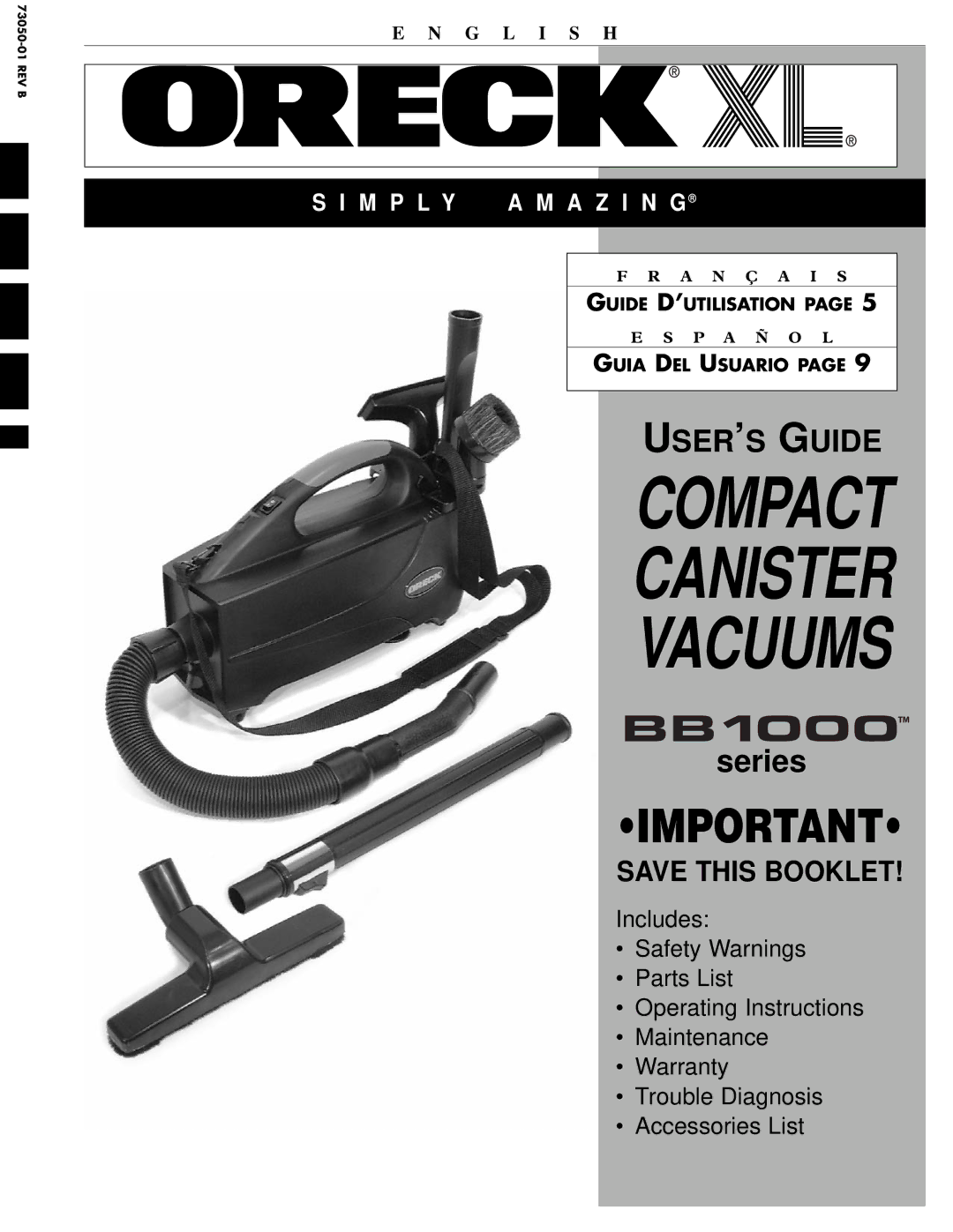 Oreck BB1000 warranty Compact Canister Vacuums 