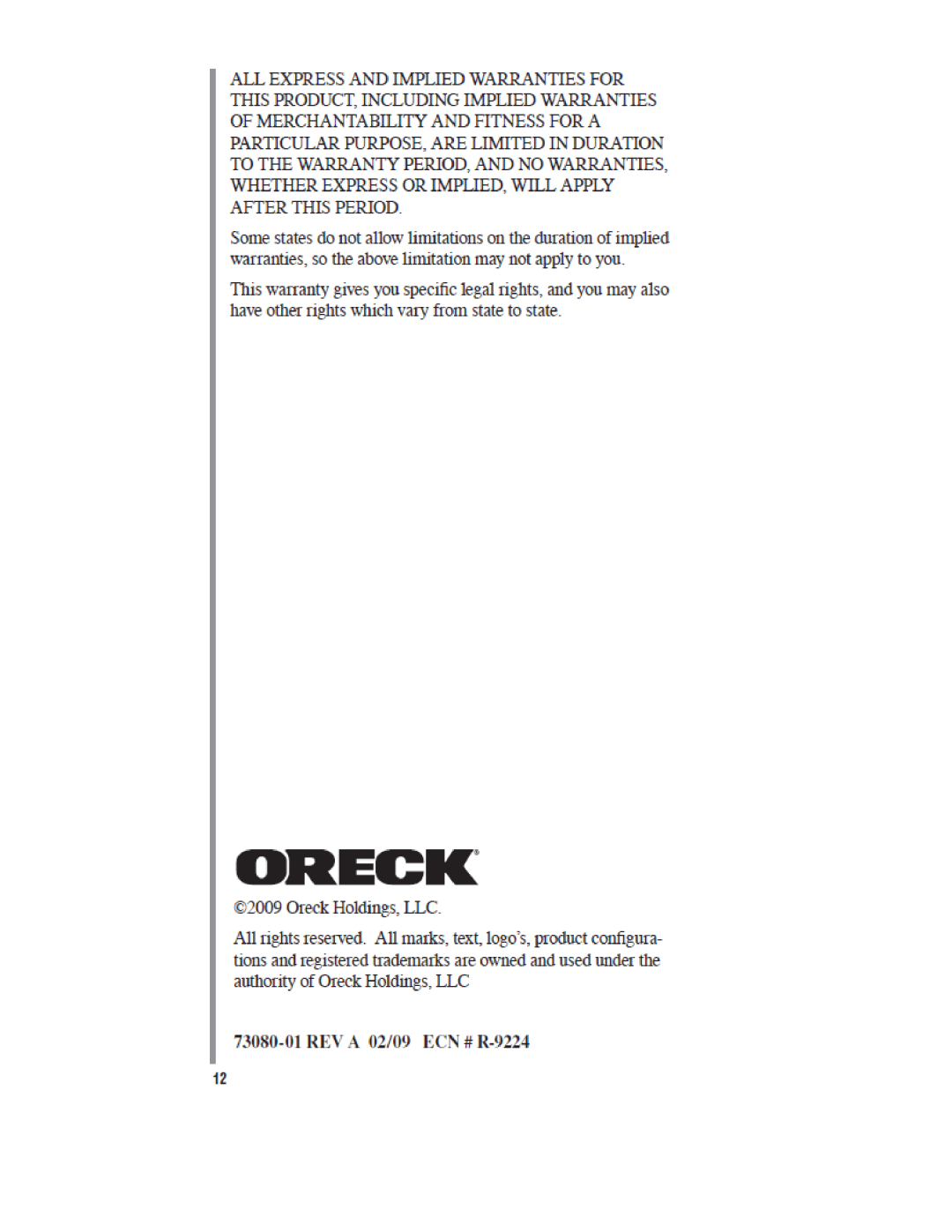 Oreck BB2000 manual 