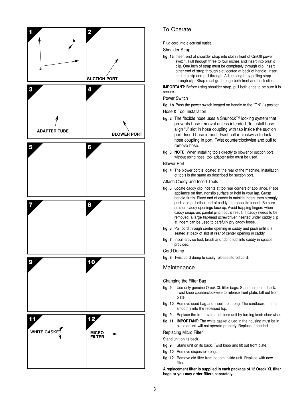 Oreck BB877-RD operating instructions To Operate, Shoulder Strap 