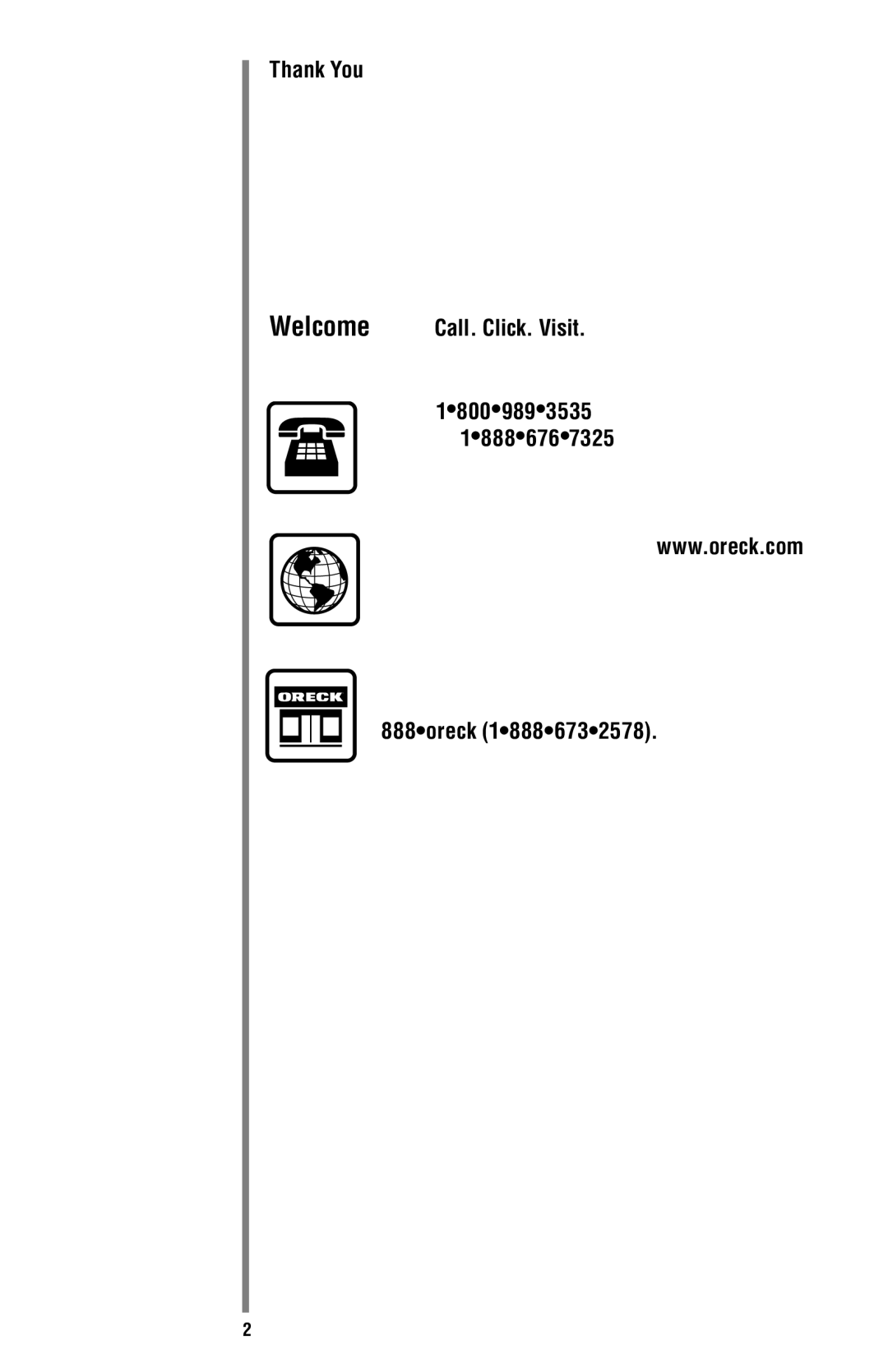 Oreck CC1000 manual Enjoy Call Click Visit, USA Canada 