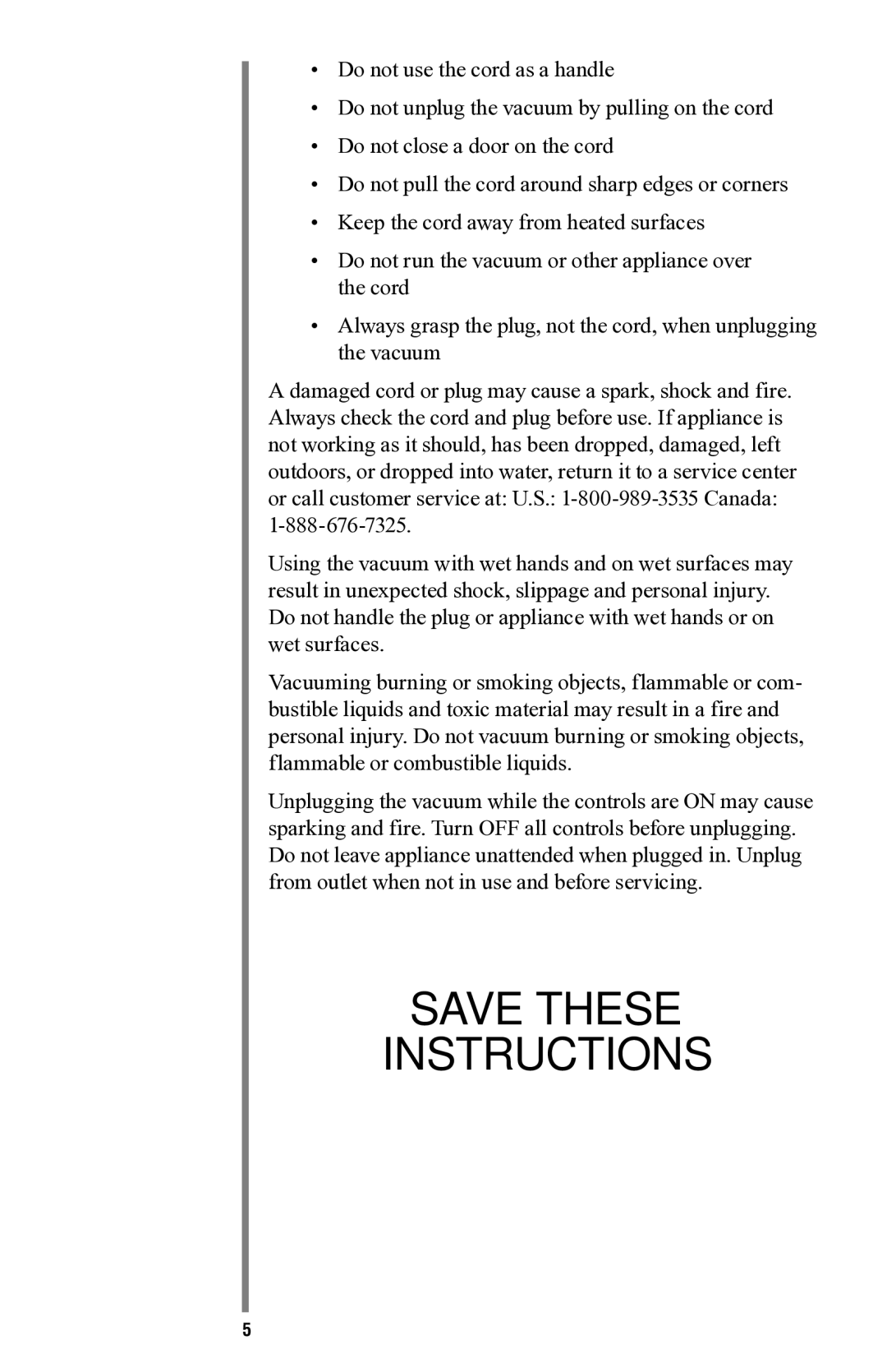 Oreck CC1000 manual Save These Instructions 