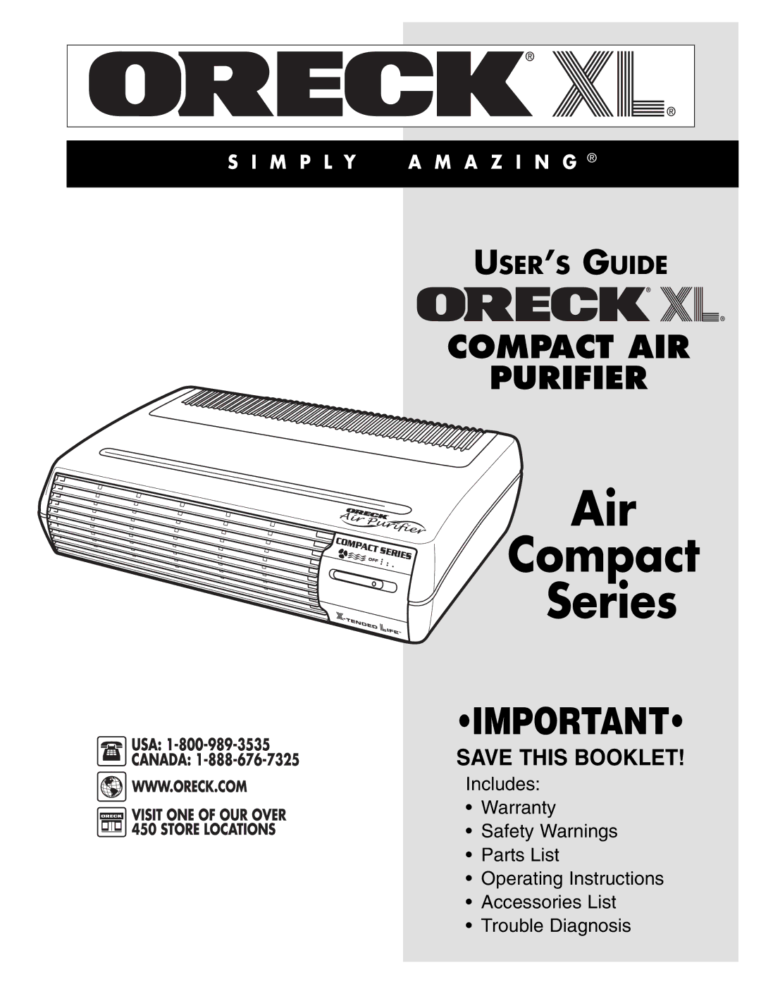 Oreck COMPACT AIR PURIFIER warranty Air Compact Series 