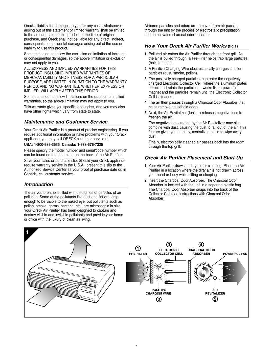 Oreck COMPACT AIR PURIFIER warranty Maintenance and Customer Service, Introduction, How Your Oreck Air Purifier Works 