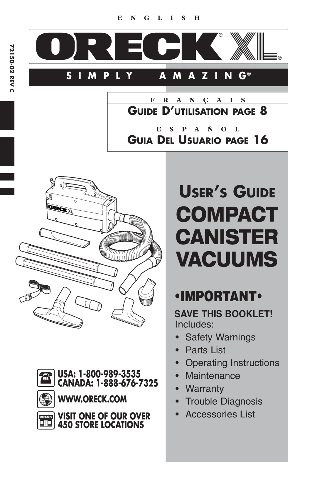 Oreck compact canister Vaccum warranty Compact Canister 