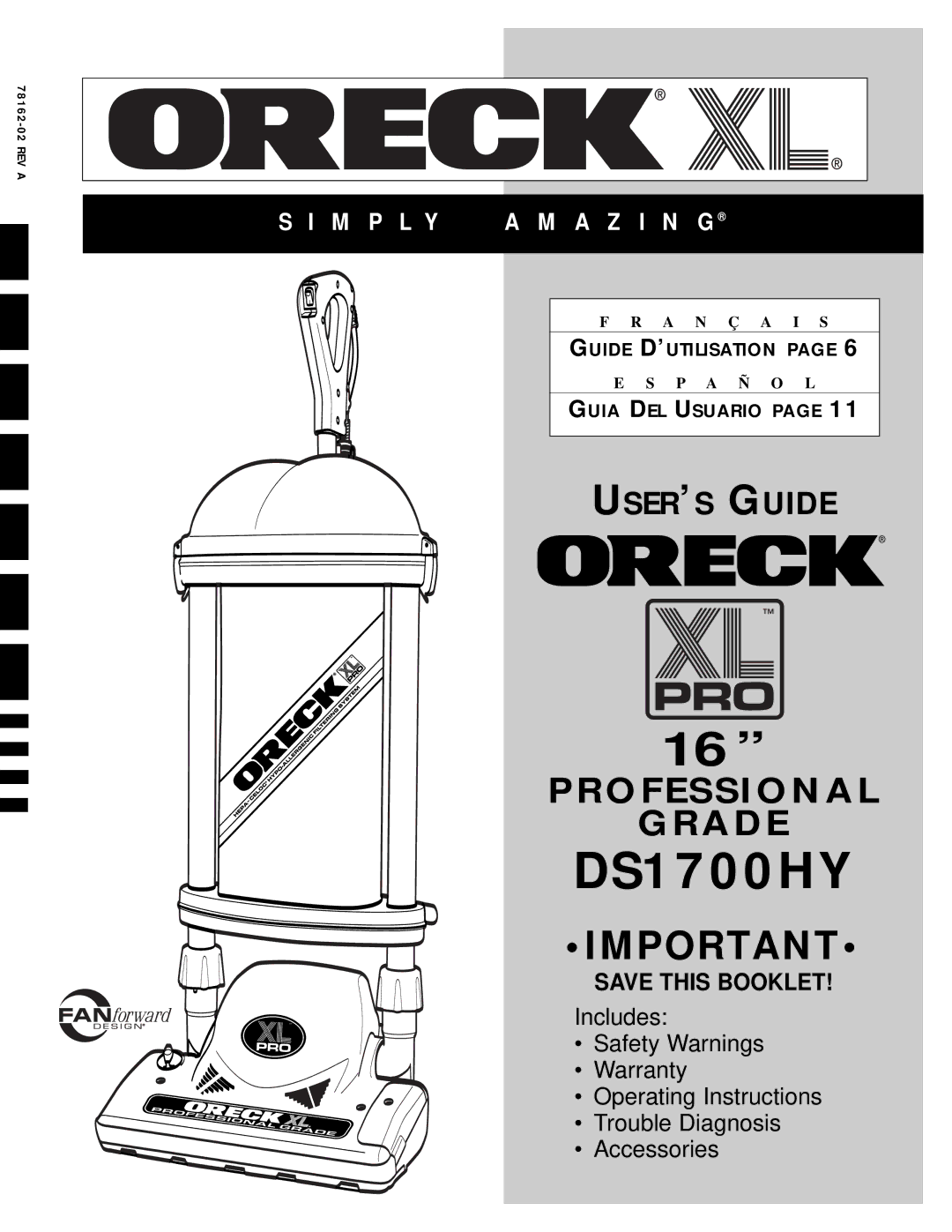 Oreck DS1700HY warranty 