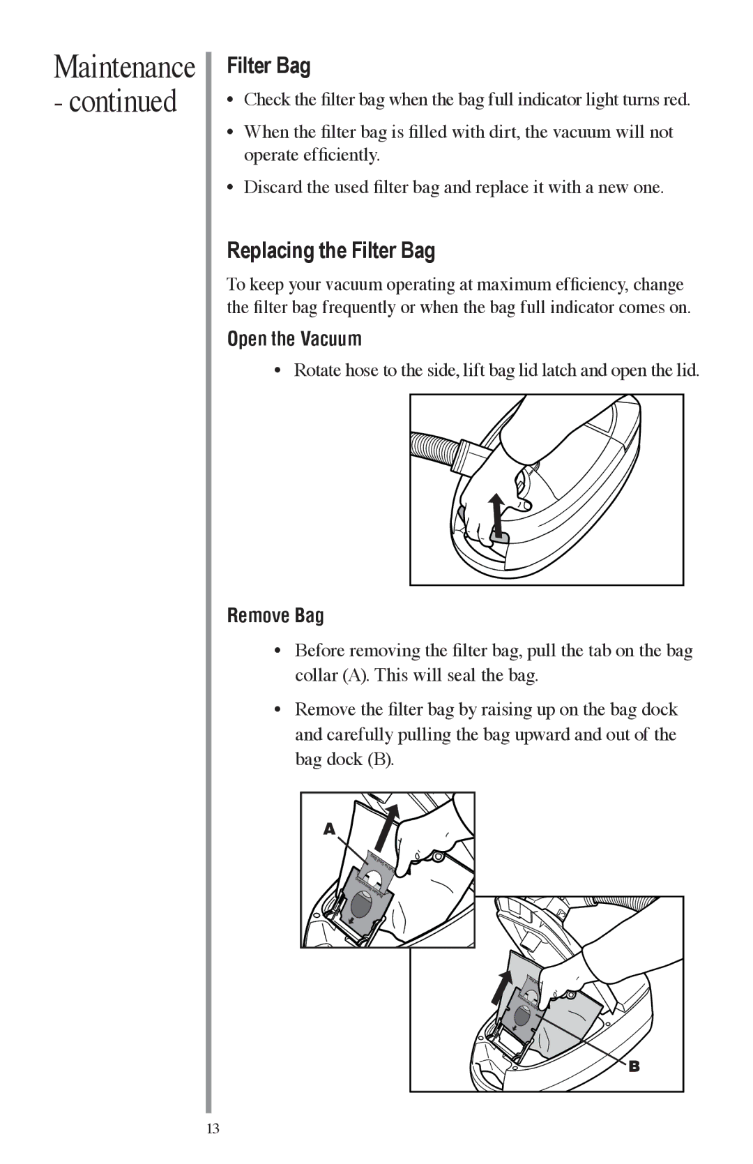 Oreck FC1000 manual Open the Vacuum, Remove Bag 