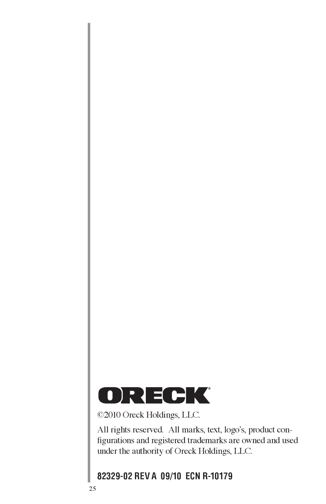 Oreck FC1000 manual REV a 09/10 ECN R-10179 