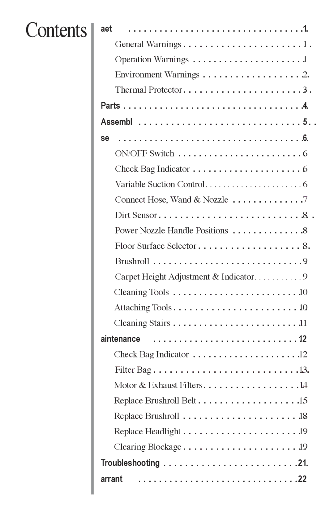 Oreck FC1000 manual Contents 