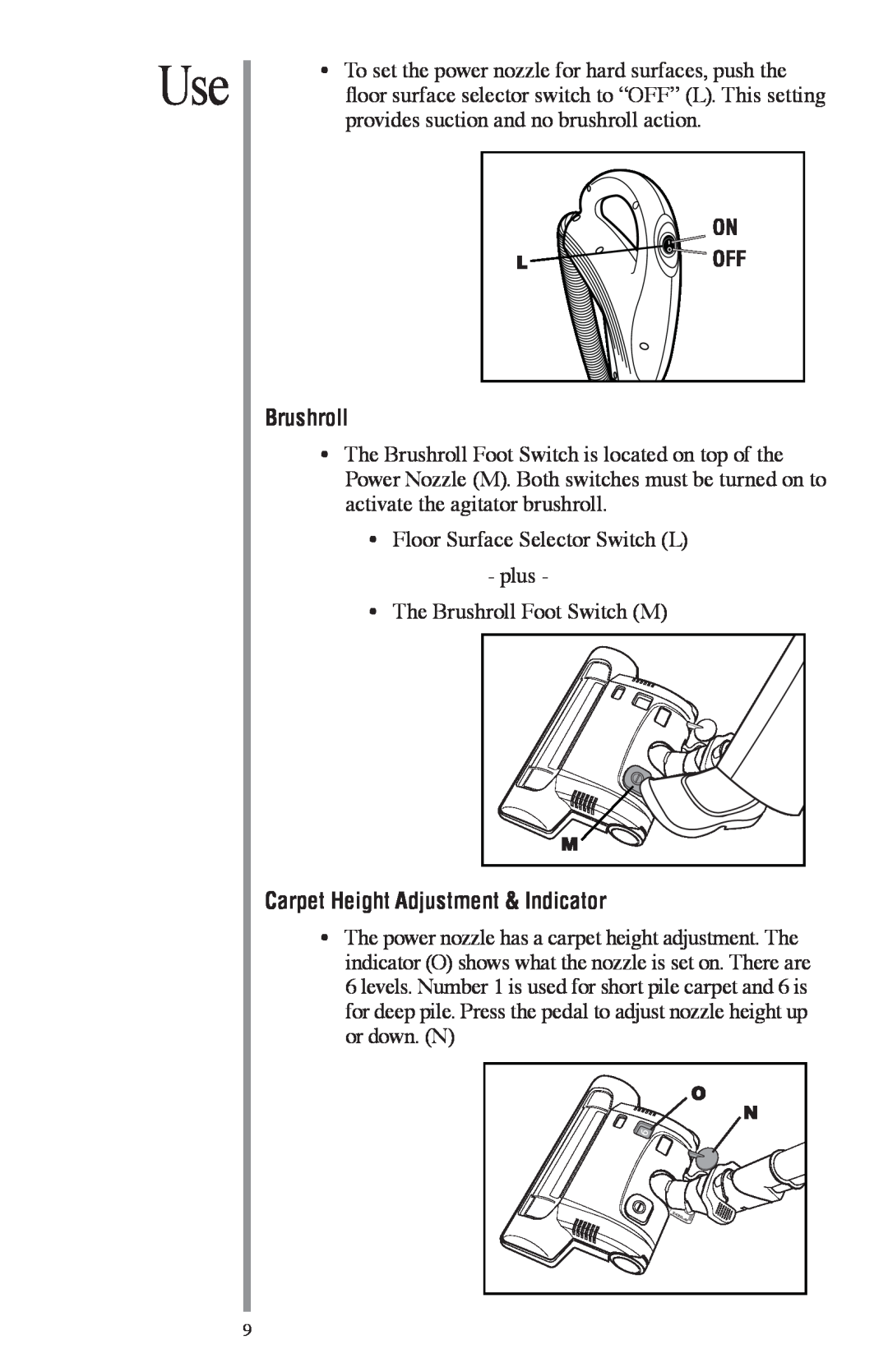 Oreck FC1000 manual Brushroll, Carpet Height Adjustment & Indicator 