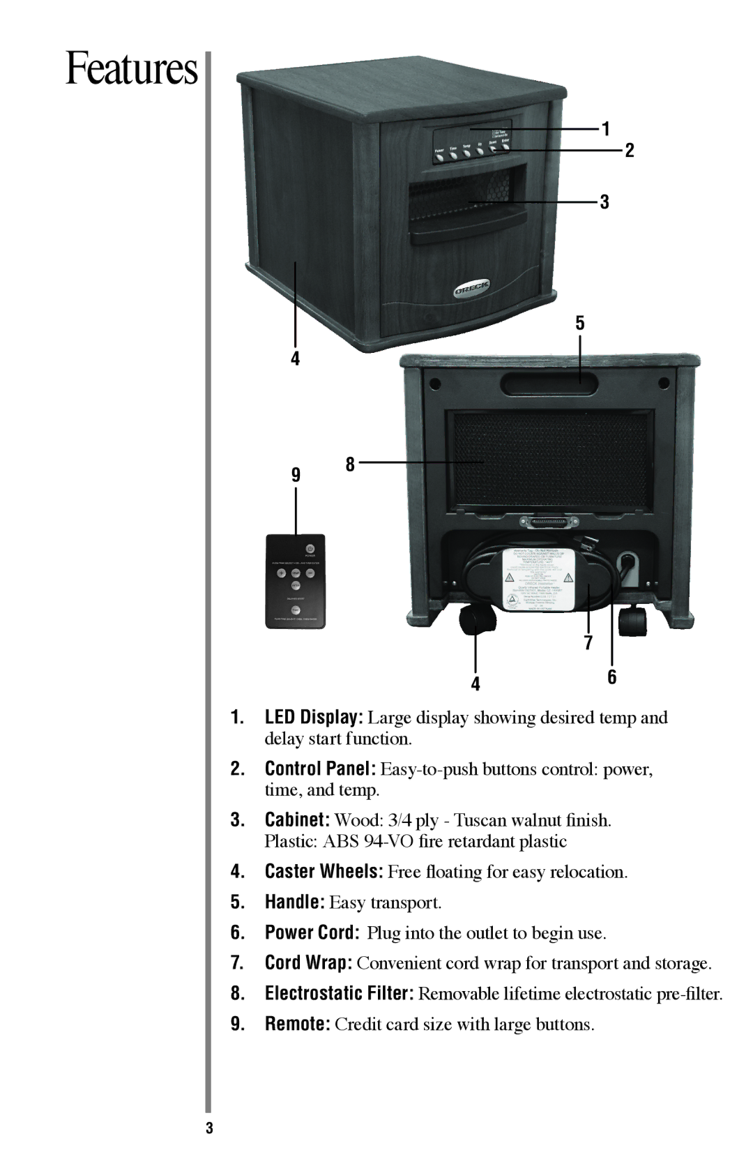 Oreck HW1000P, HW1500W, HW1500P manual Features 