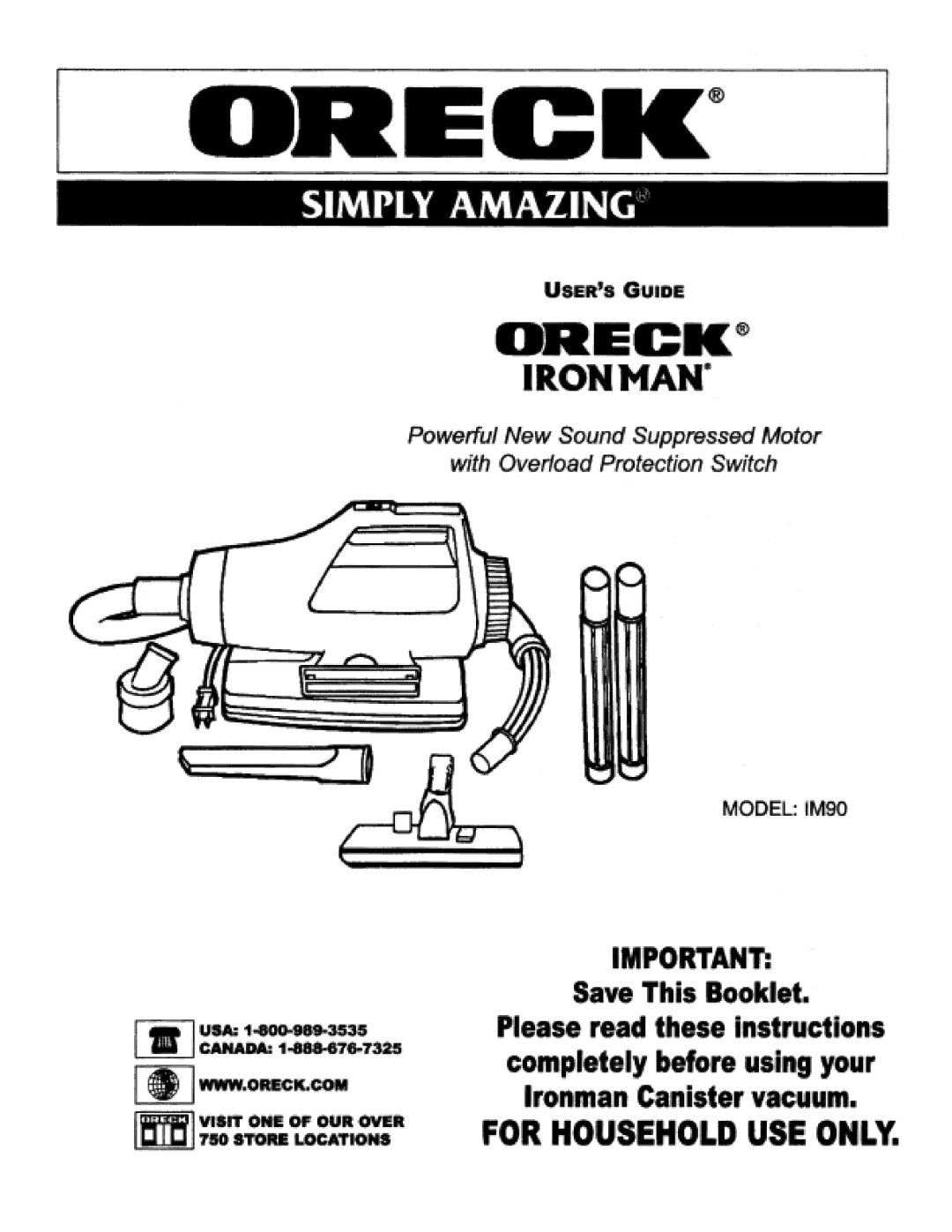 Oreck IM90 manual 