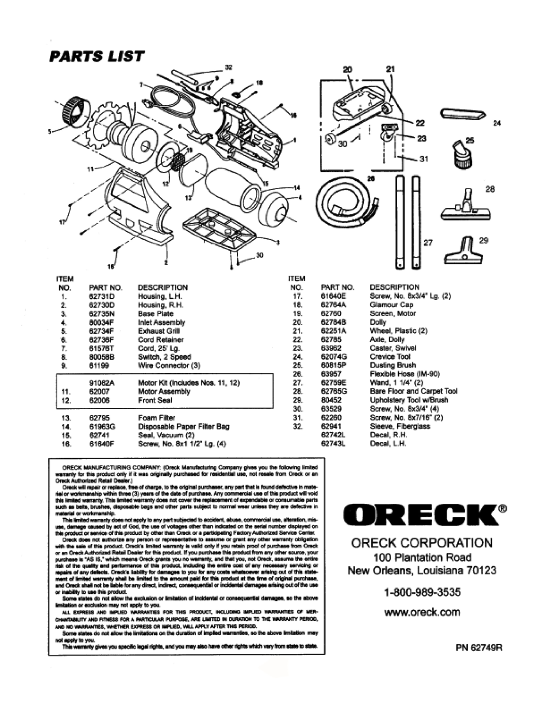 Oreck IM90 manual 