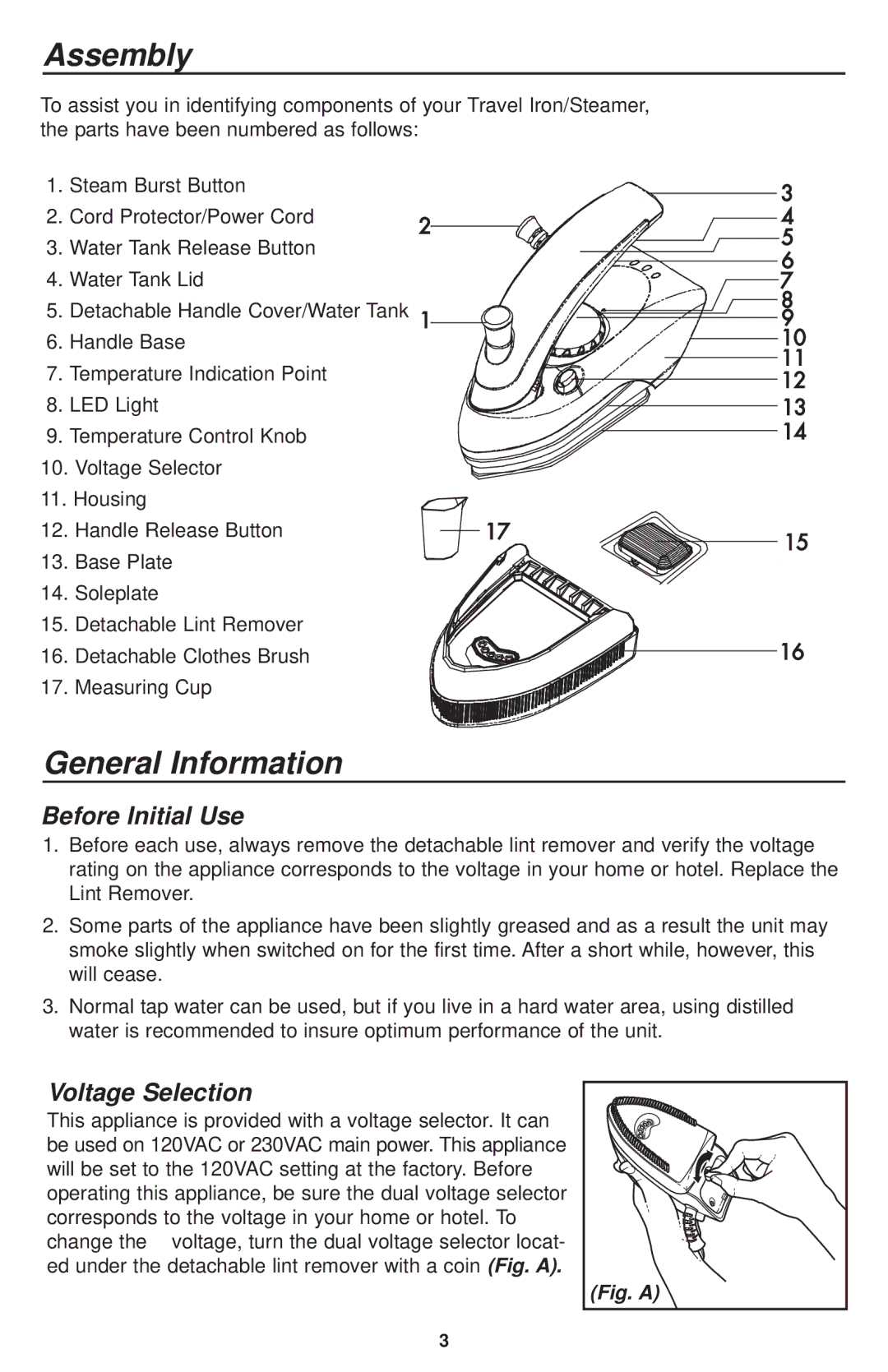 Oreck JP777 important safety instructions Assembly, General Information, Before Initial Use, Voltage Selection 