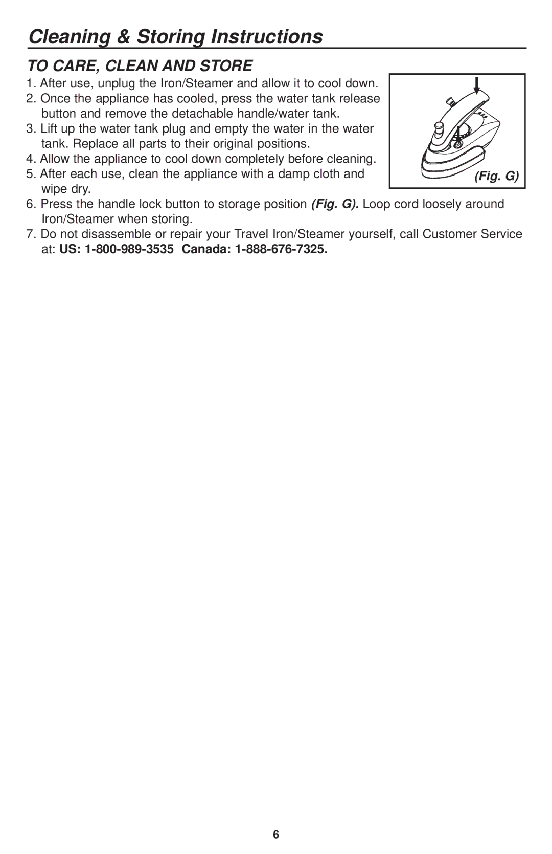 Oreck JP777 important safety instructions Cleaning & Storing Instructions, To CARE, Clean and Store 