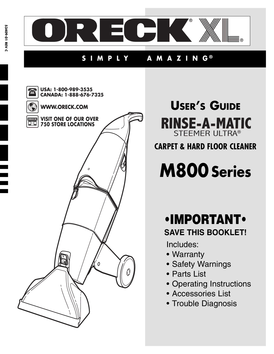 Oreck warranty M800 Series 